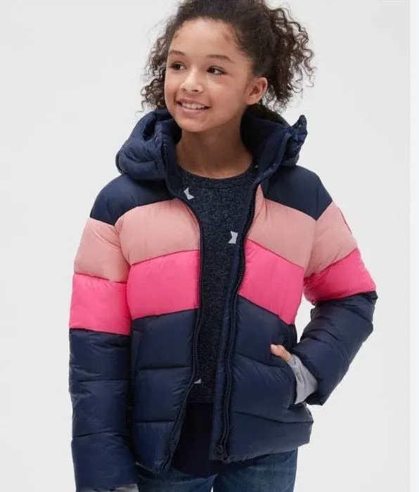 Pink Contrast Puffer Hooded Jacket