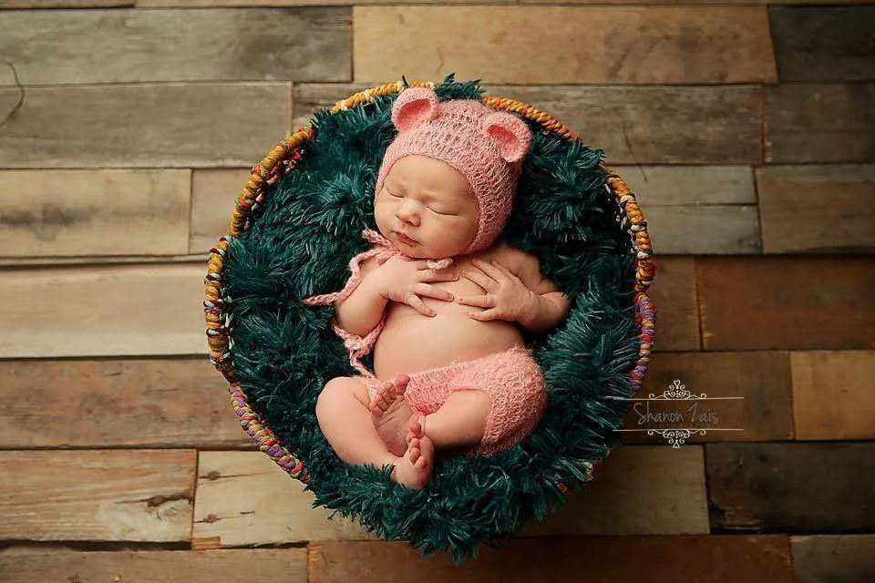 Pink Mohair Teddy Bear Hat and Shorts Set