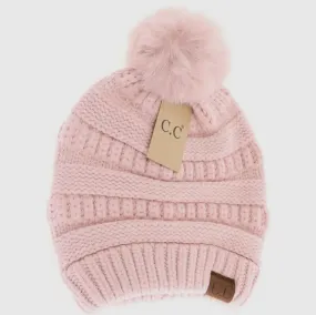 Pink Pom Knit CC beanie