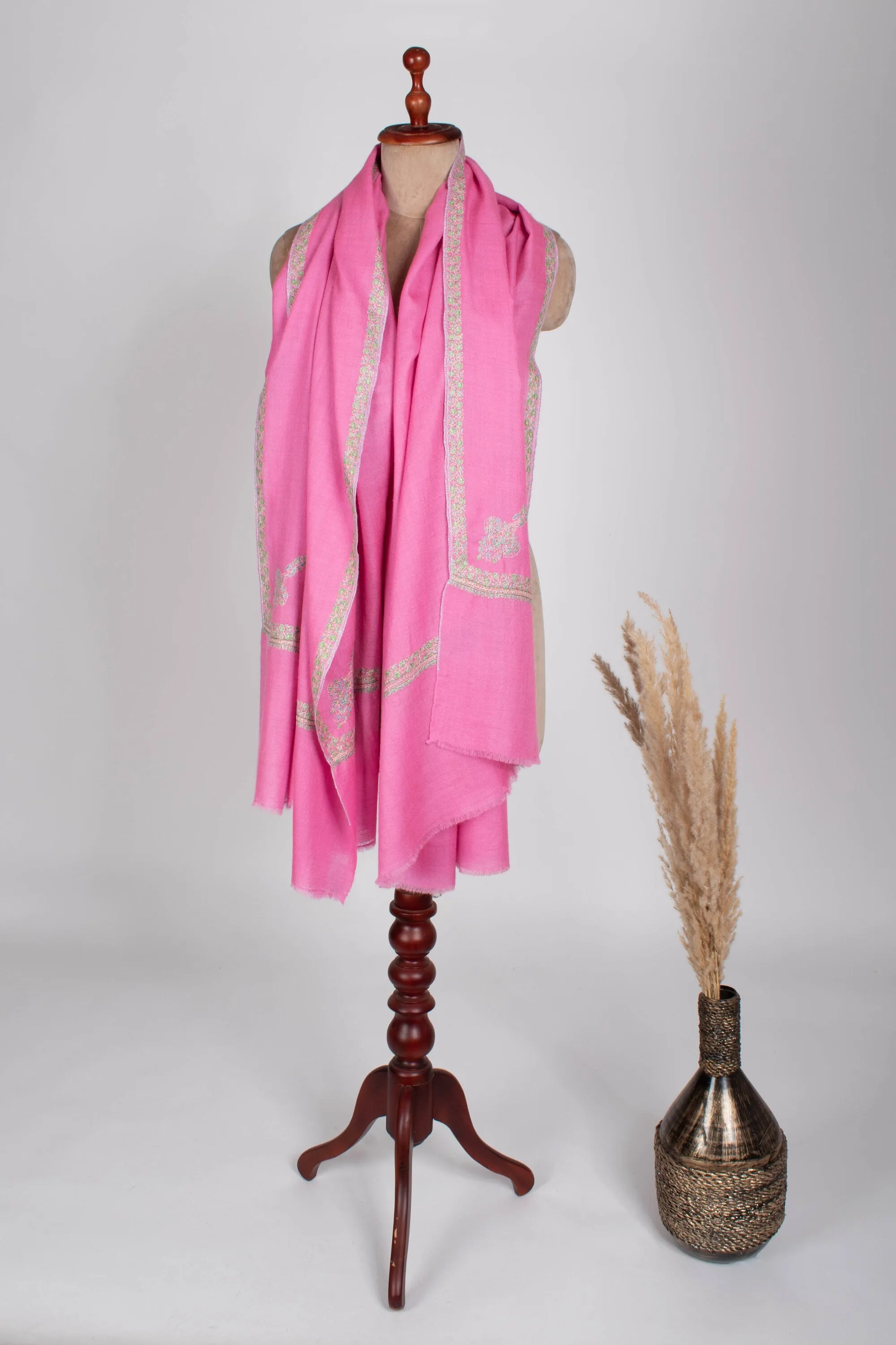 Pink Shawls, Handcrafted Cashmere Shawls, Ring Wraps, Soft Scarves, Kashmir Pashmina, Special Presents, 40x80" - SIRAJGANJ