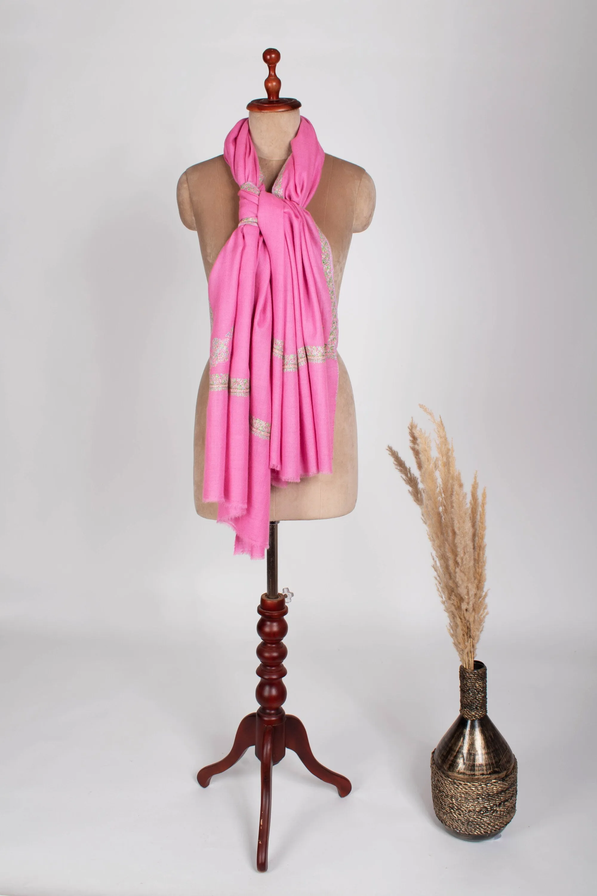 Pink Shawls, Handcrafted Cashmere Shawls, Ring Wraps, Soft Scarves, Kashmir Pashmina, Special Presents, 40x80" - SIRAJGANJ