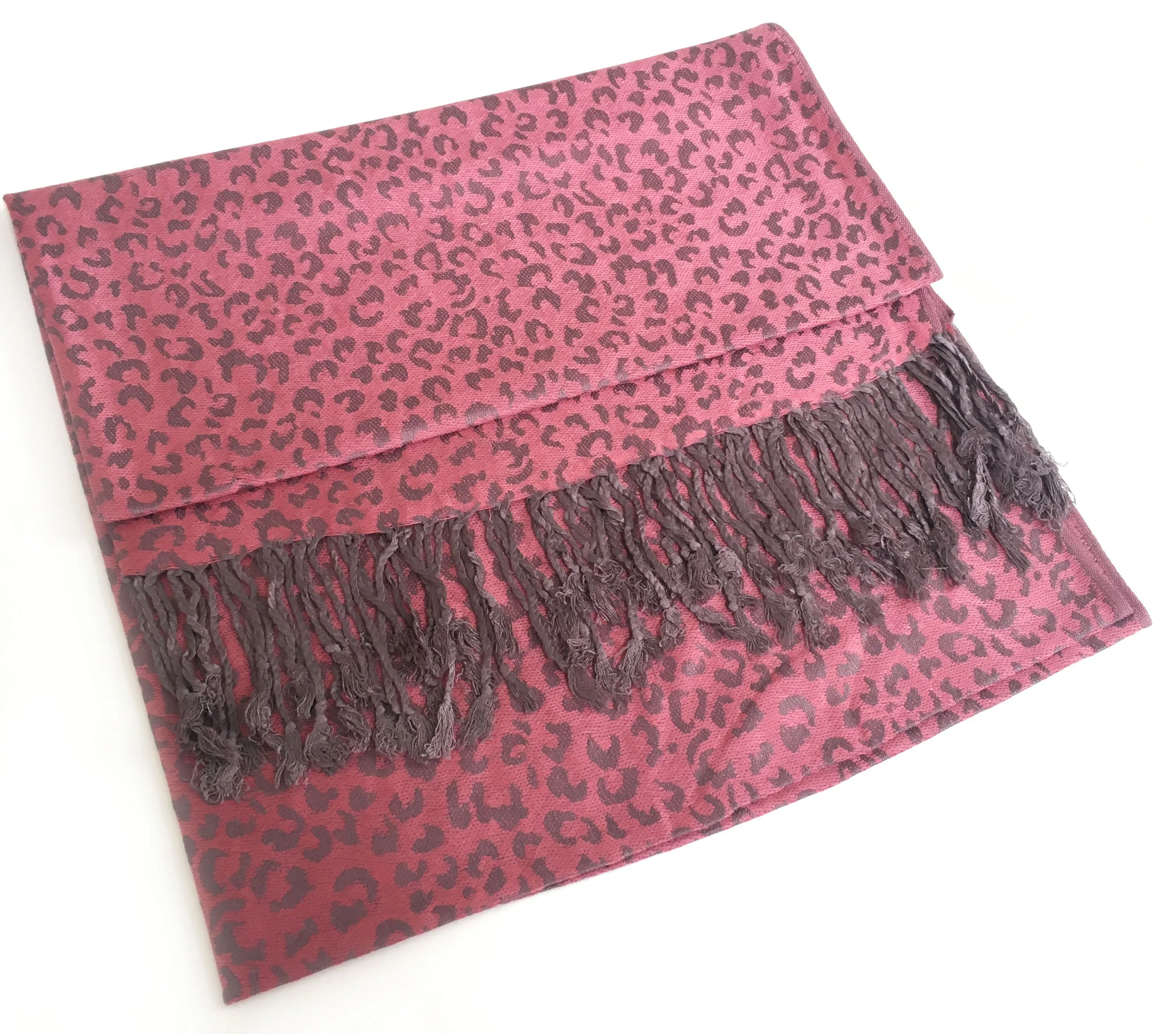 PINK SMALL LEOPARD PRINT REVERSIBLE PASHMINA SHAWL SCARF