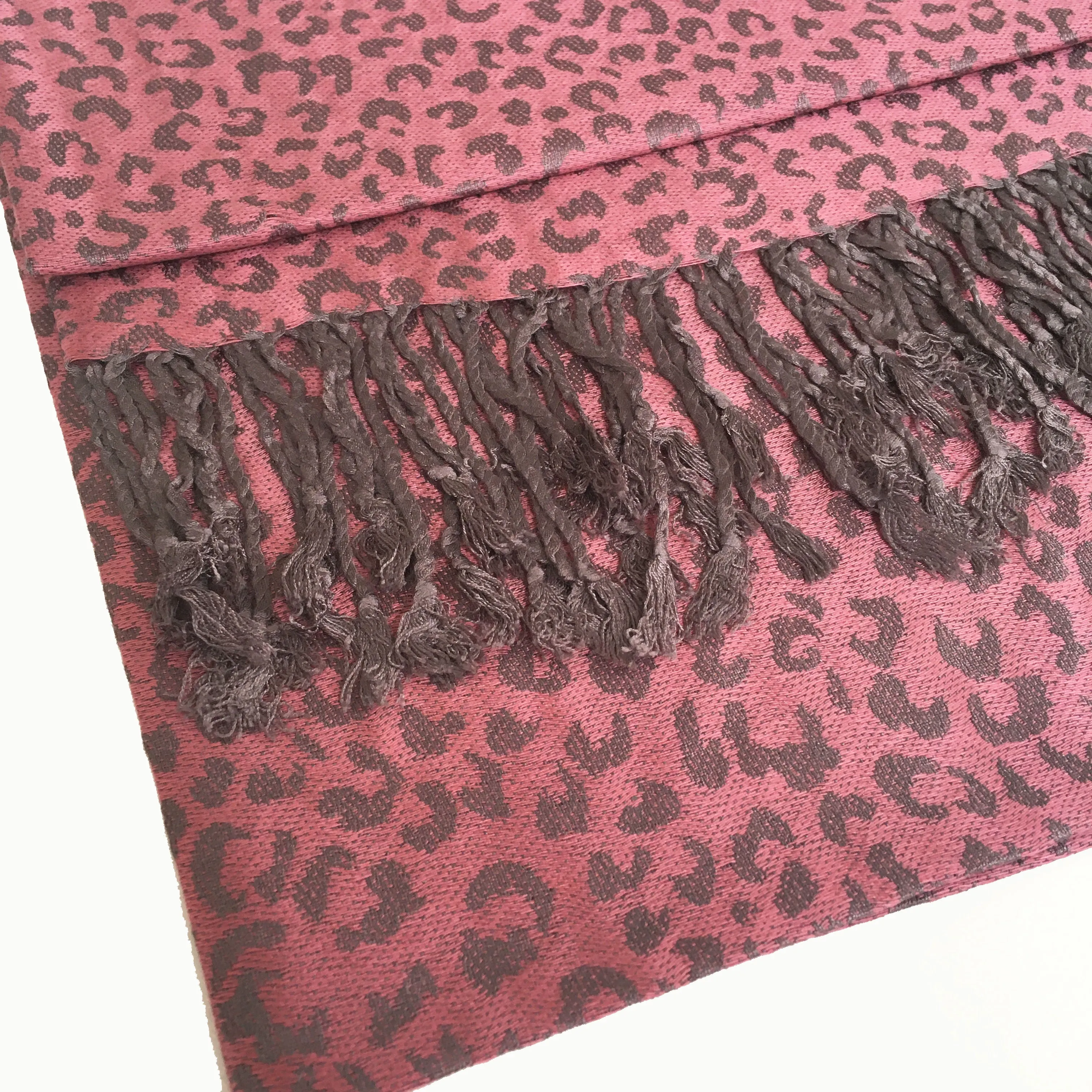 PINK SMALL LEOPARD PRINT REVERSIBLE PASHMINA SHAWL SCARF