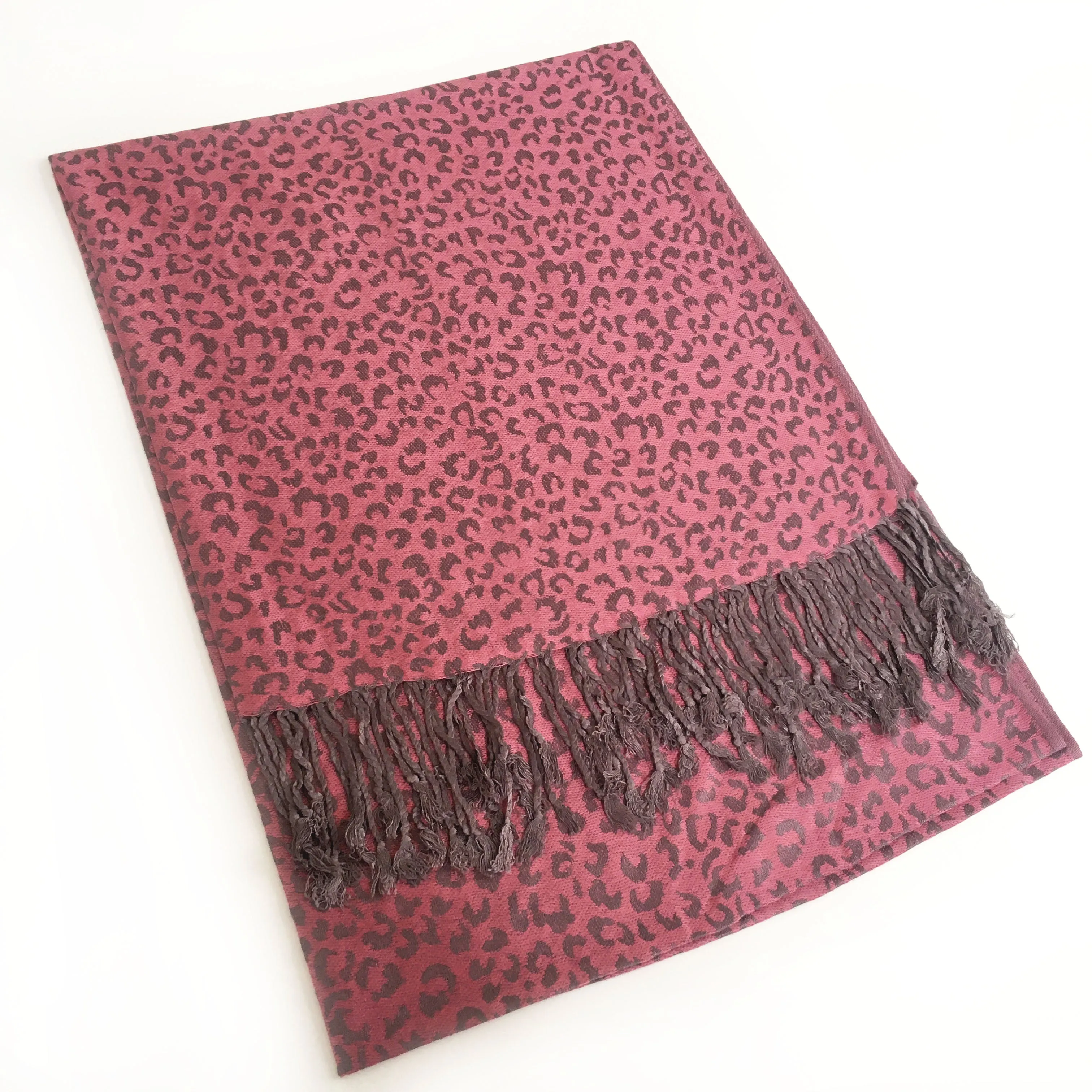 PINK SMALL LEOPARD PRINT REVERSIBLE PASHMINA SHAWL SCARF