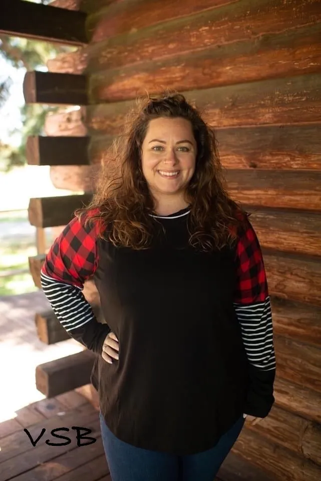 Plaid Stripe Raglan Top