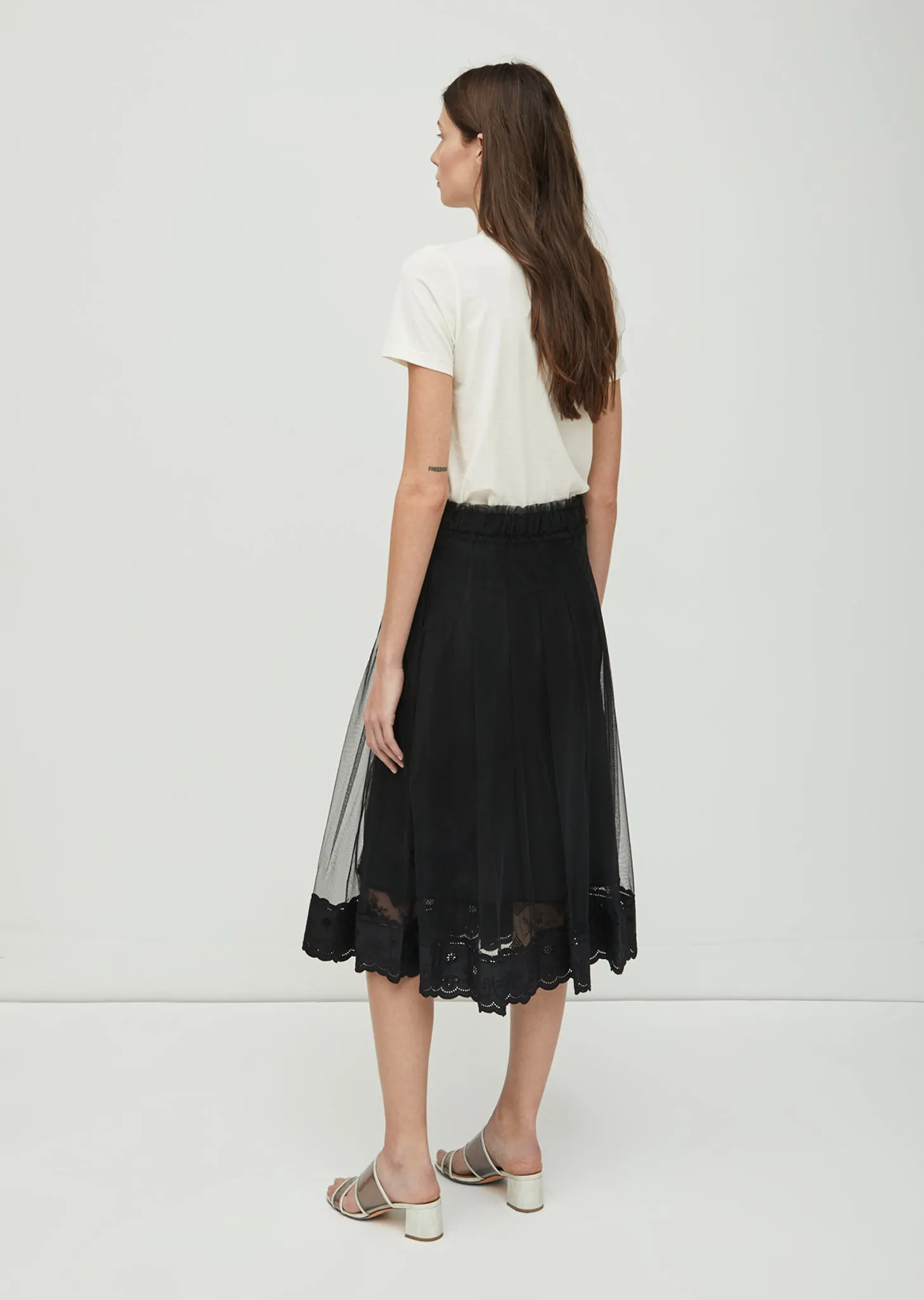 Pleated Lace Trimmed Skirt