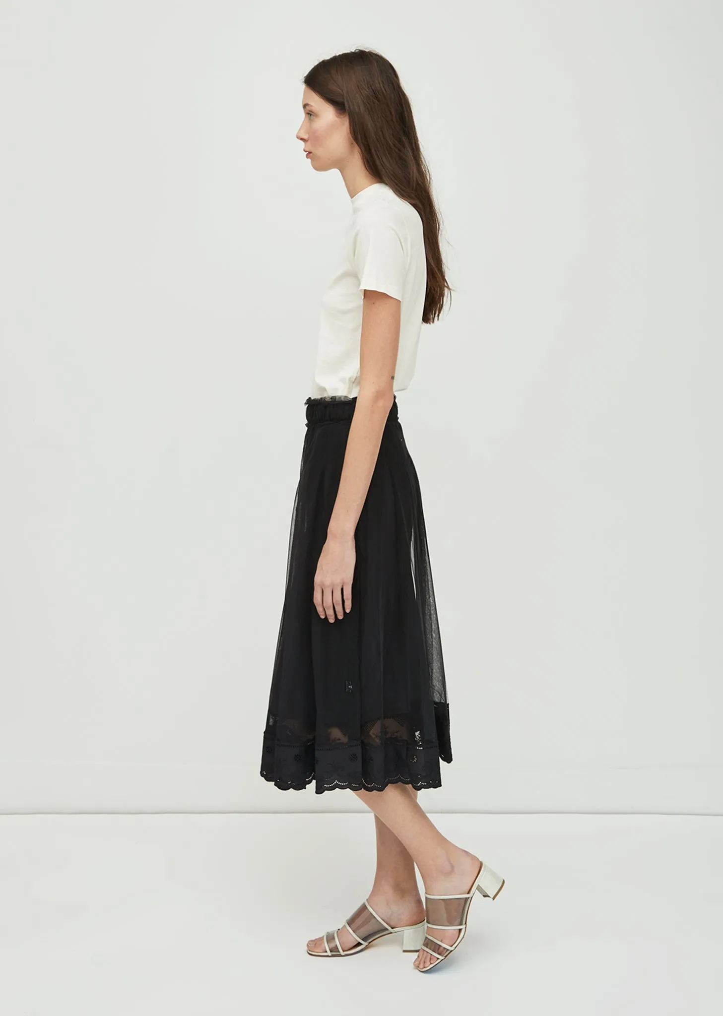 Pleated Lace Trimmed Skirt