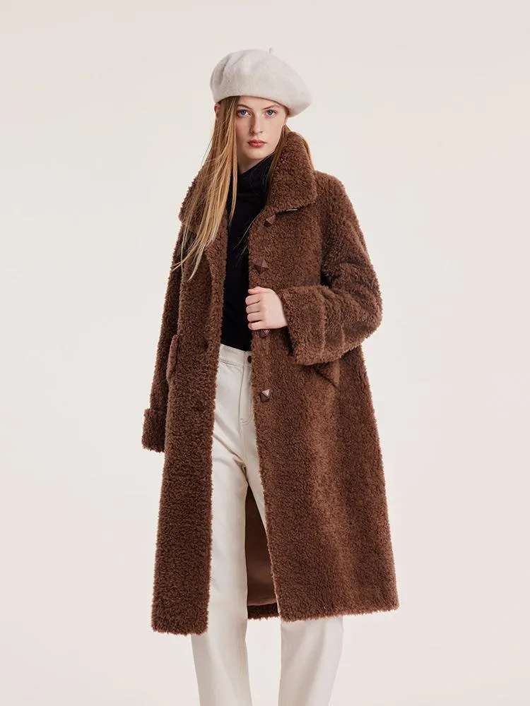 Pure Wool Lapel Velour Long Coat