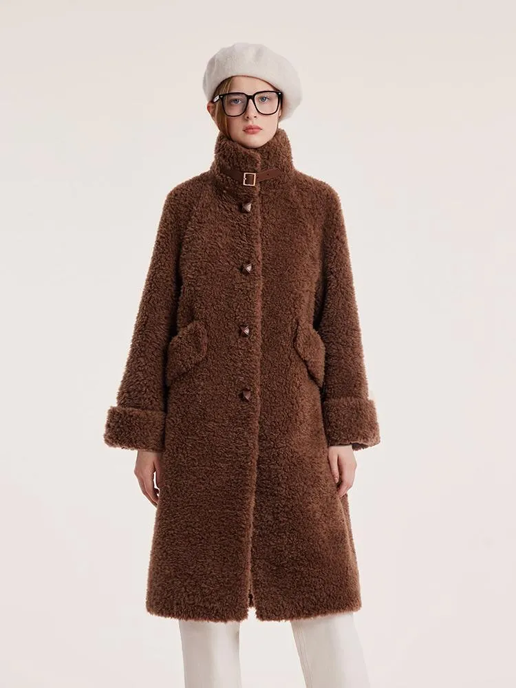 Pure Wool Lapel Velour Long Coat