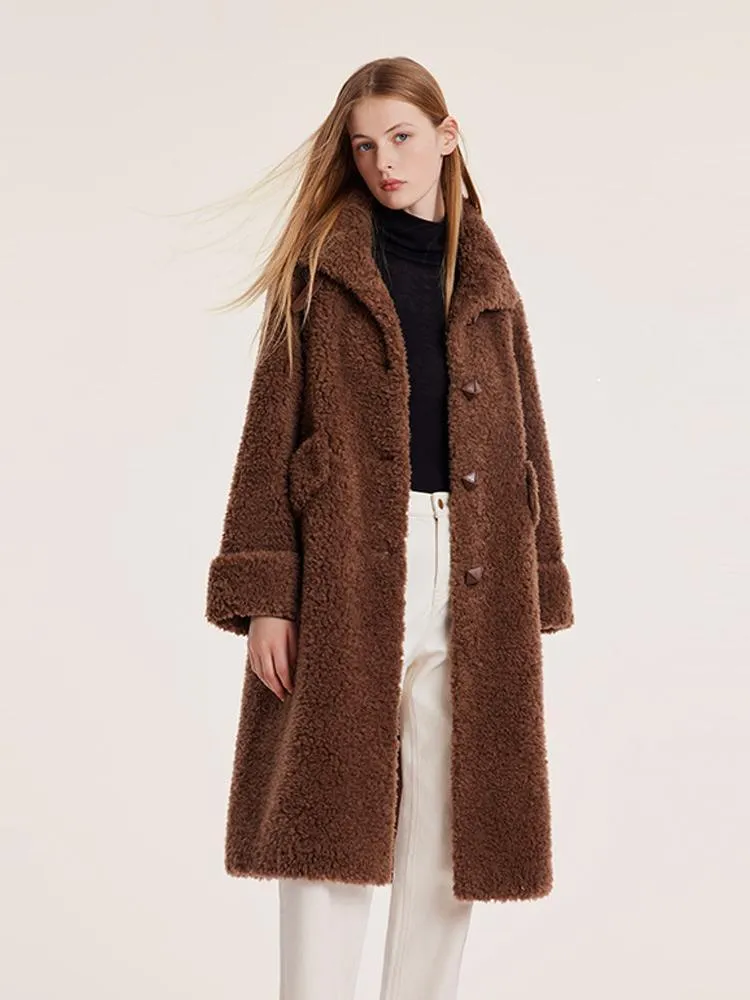 Pure Wool Lapel Velour Long Coat