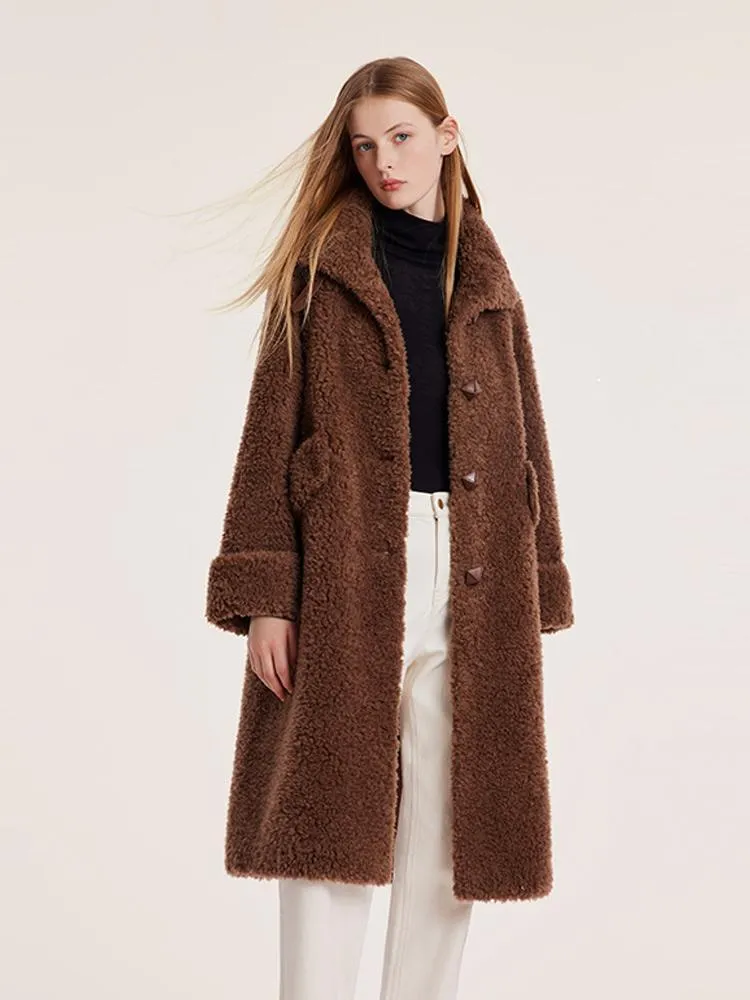 Pure Wool Lapel Velour Long Women Coat