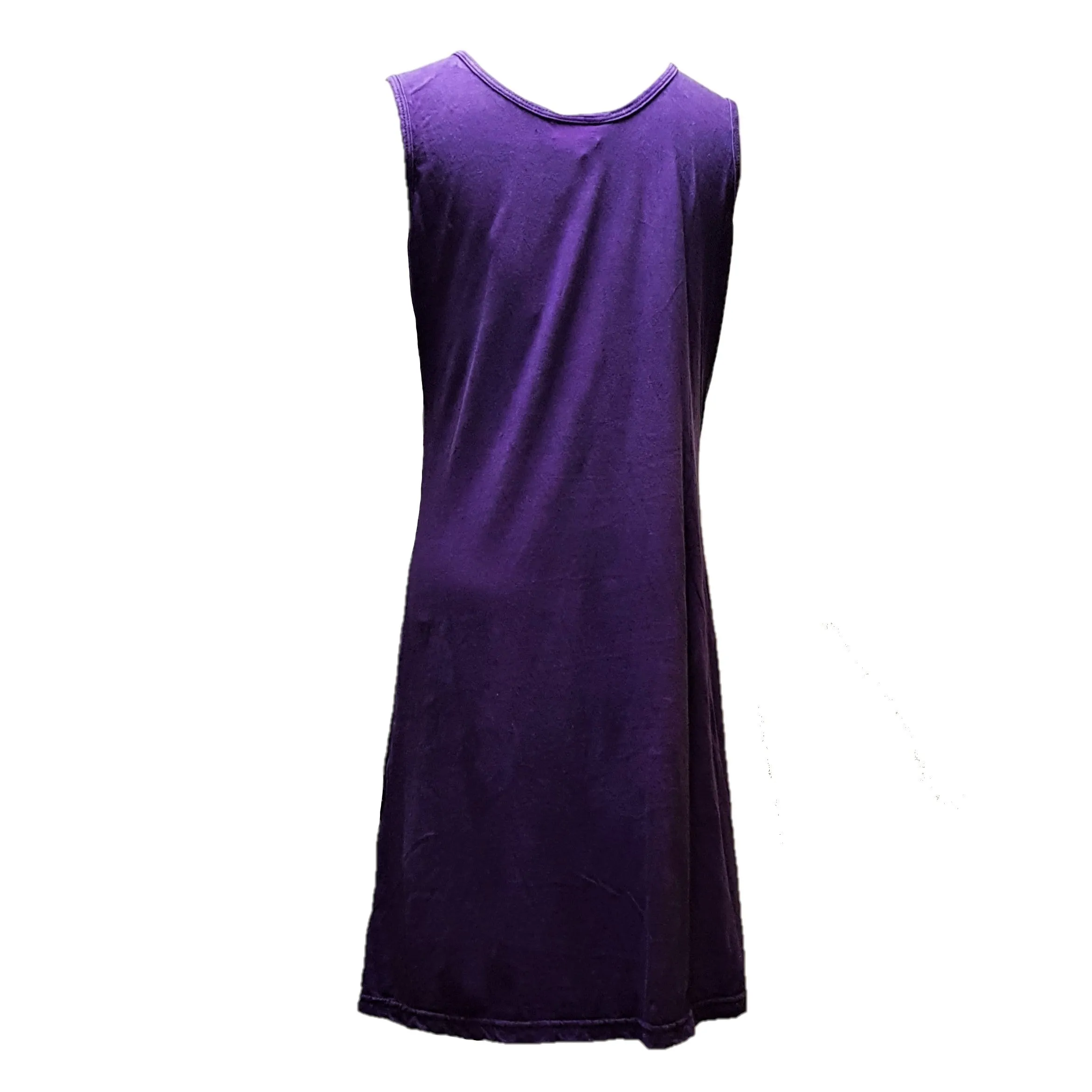 Purple Cotton Appliqué Sleeveless Tunic Dress with Stitched Flowers & Patches