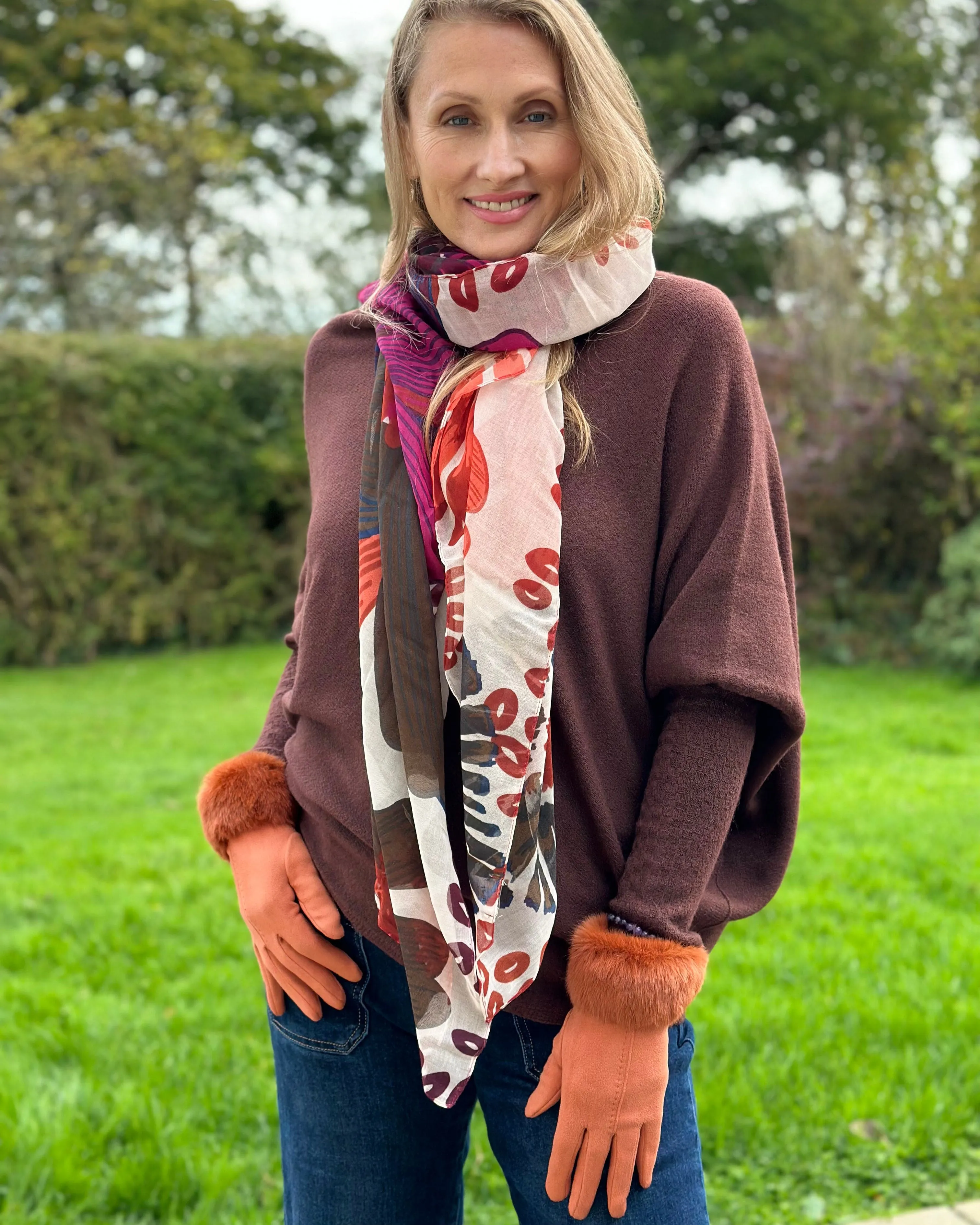 Recycled Repreve Scarf - Deep Red Poppy Print