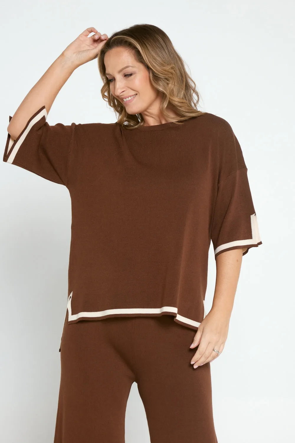 Regina Knit Top and Pant Set - Brown