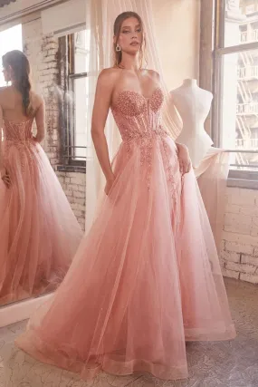 Reign Prom Dress Strapless Layered Tulle Ballgown 740230TRR-RoseGold  Cinderella Divine CD0230  LaDivine CD0230