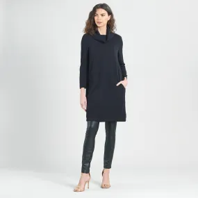 Ribbed - Cowl Turtleneck Tunic Sweater Dress - Black - Final Sale!