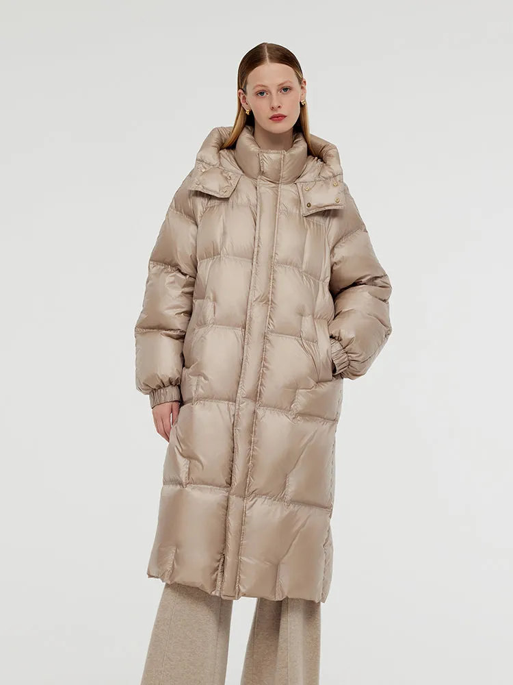 Rose Gold Unisex Hooded Long Goose Down Coat