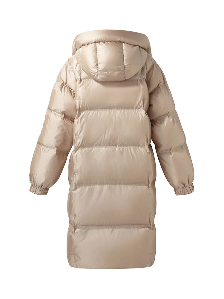 Rose Gold Unisex Hooded Long Goose Down Coat