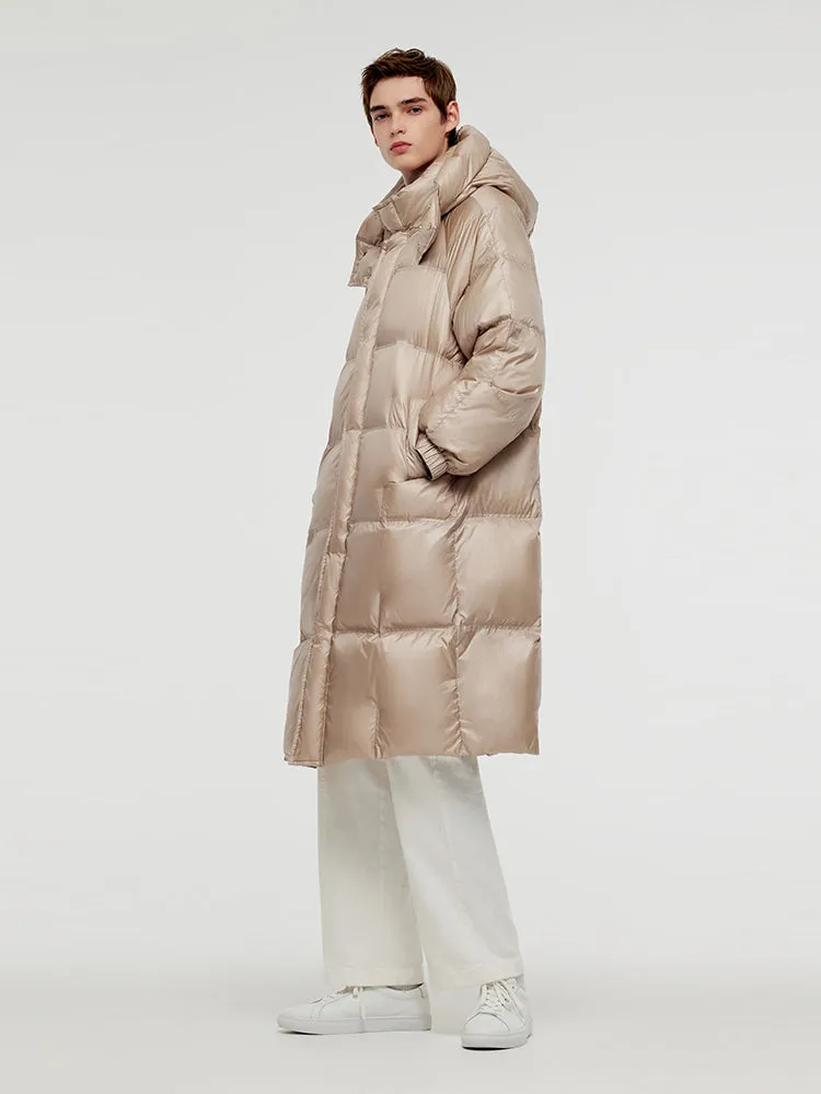 Rose Gold Unisex Hooded Long Goose Down Coat