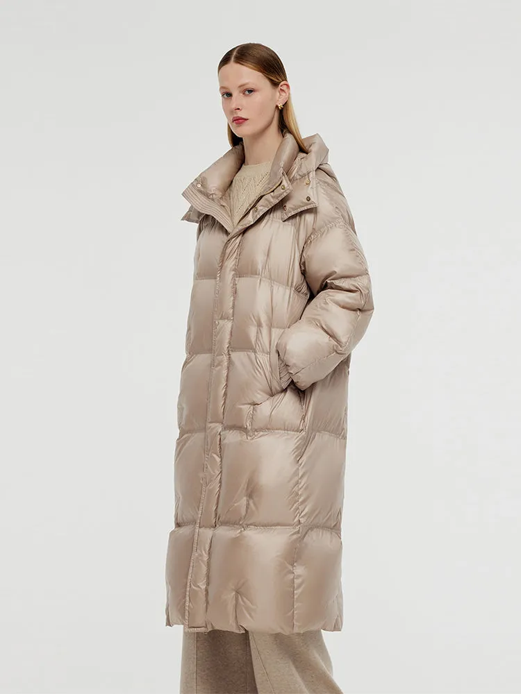 Rose Gold Unisex Hooded Long Goose Down Coat