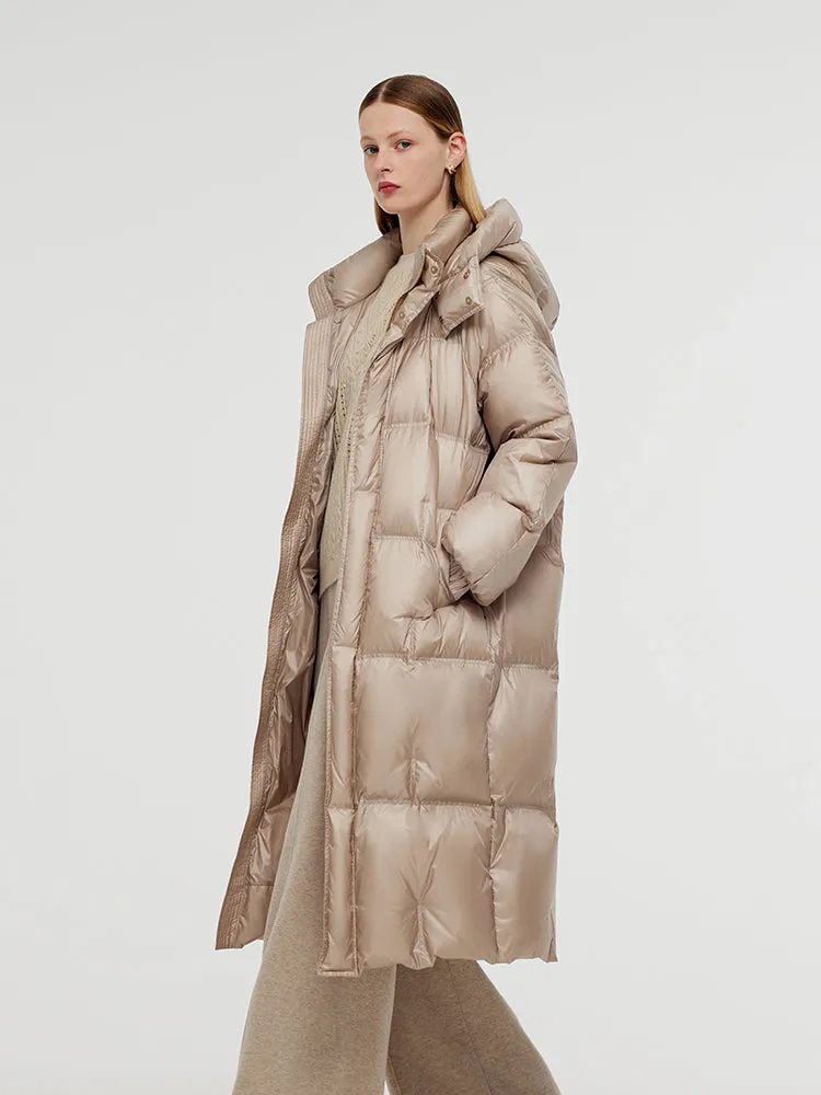 Rose Gold Unisex Hooded Long Goose Down Coat