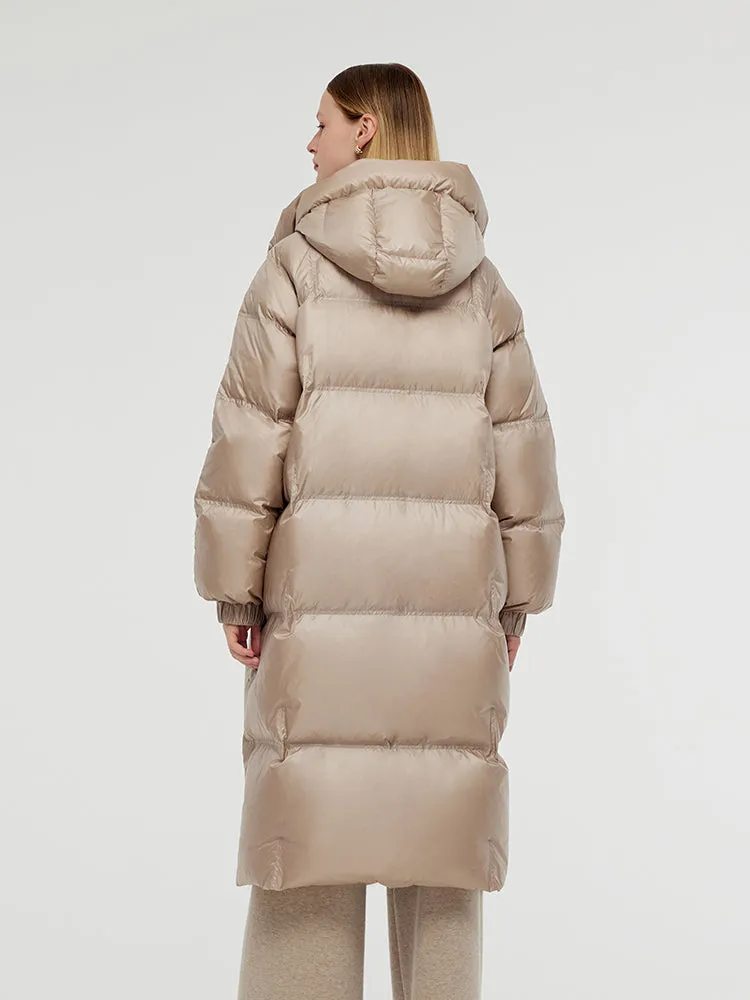 Rose Gold Unisex Hooded Long Goose Down Coat