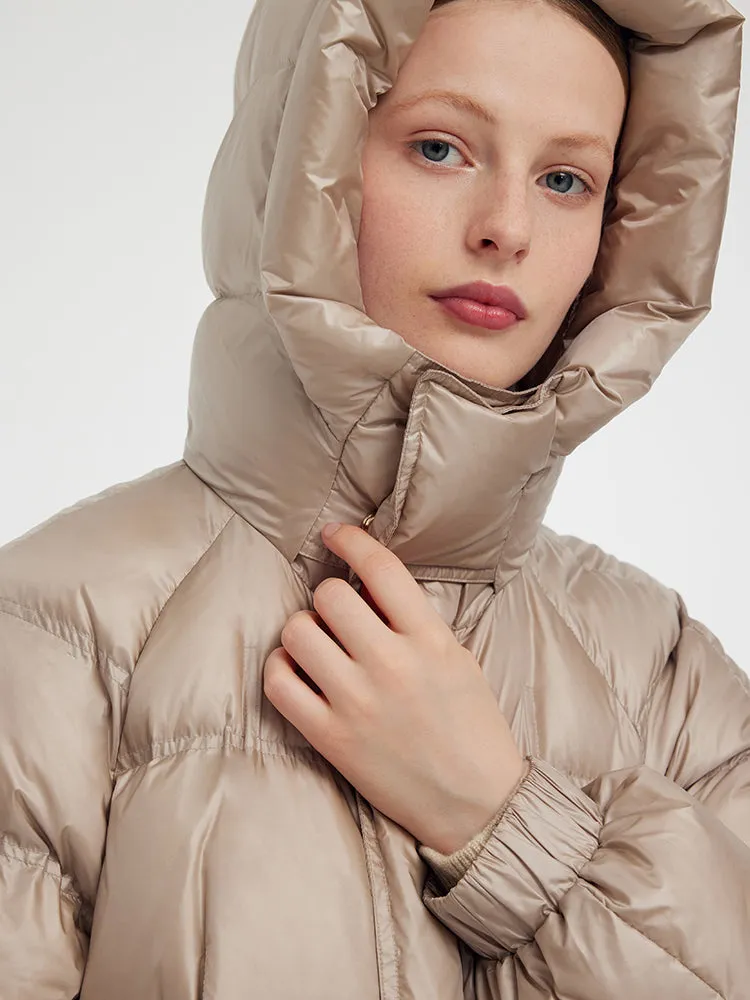 Rose Gold Unisex Hooded Long Goose Down Coat