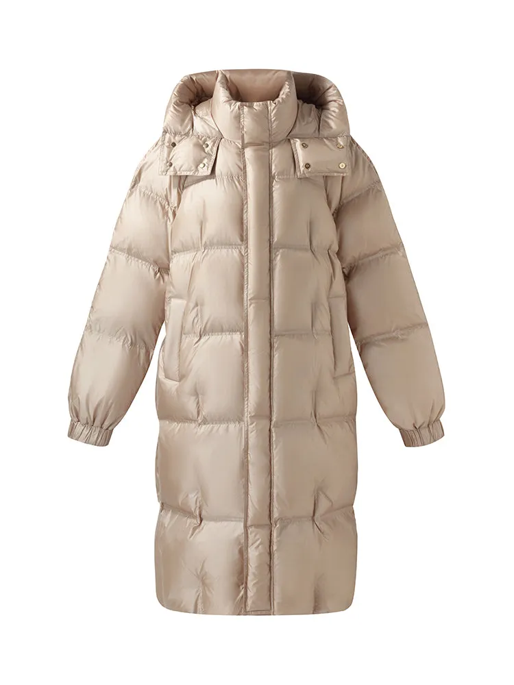 Rose Gold Unisex Hooded Long Goose Down Coat