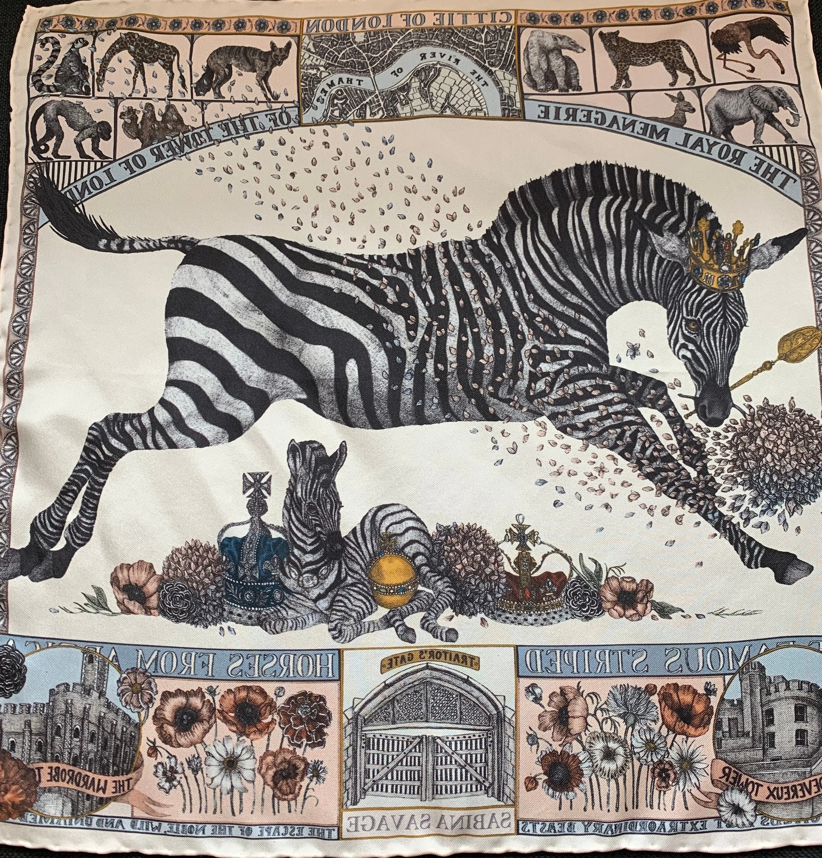 Sabina Savage "The Royal Striped Horses" Small Silk Scarf