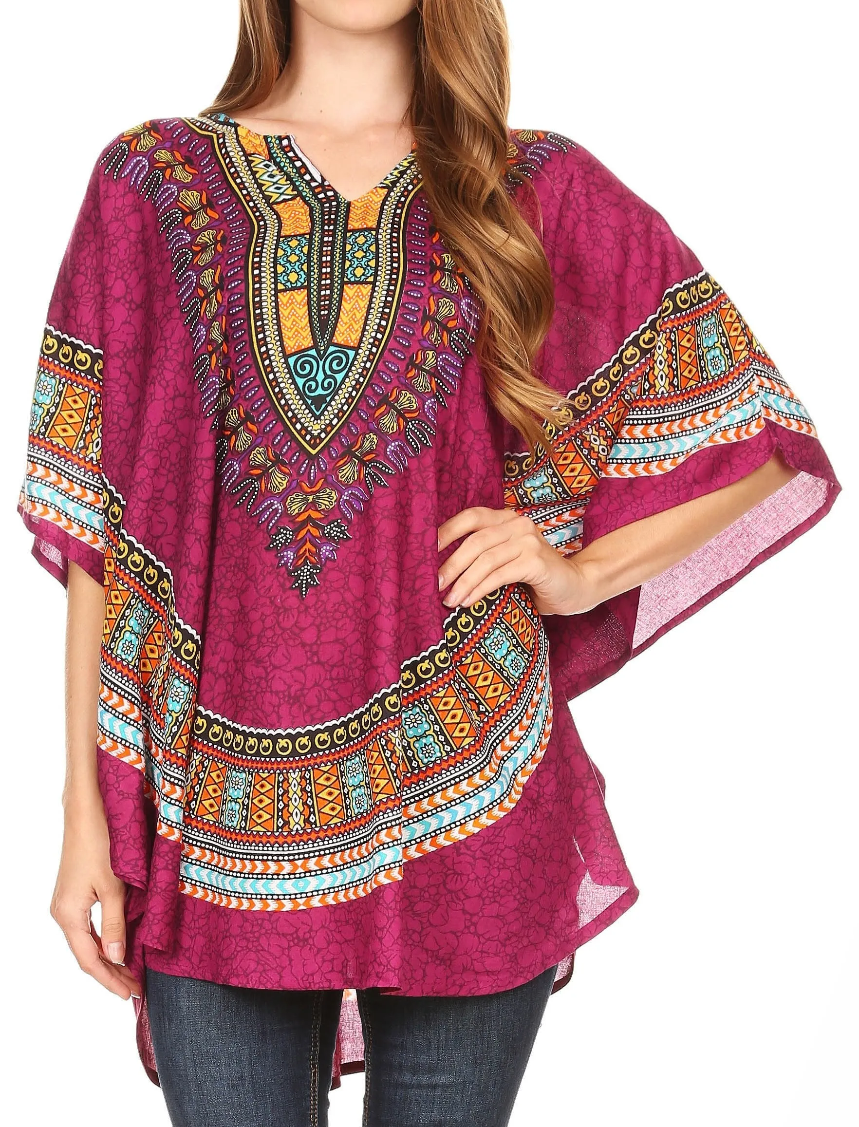 Sakkas Alba Tribal Circle Cover-up Tunic Vibrant Colors Relaxed