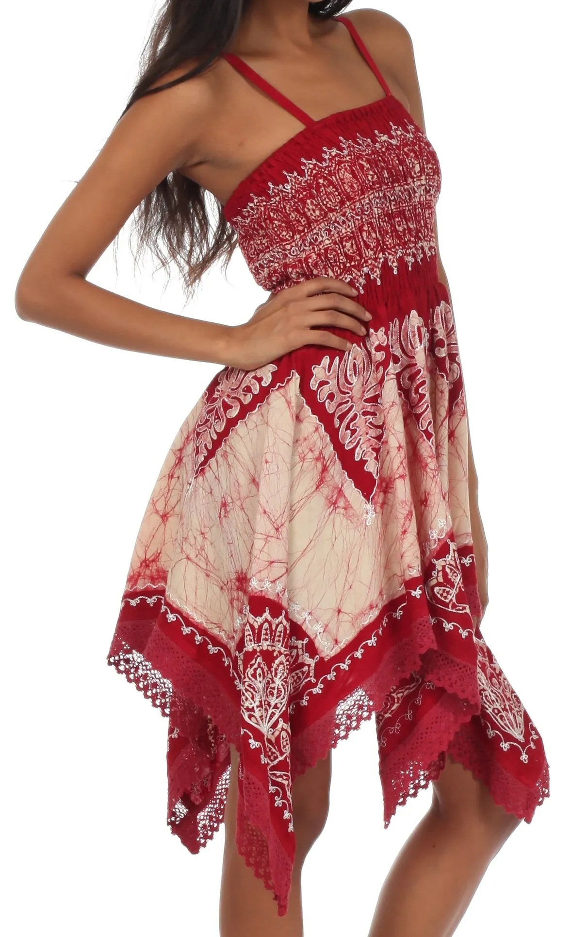 Sakkas Batik Handkerchief Hem Tunic Short Dress