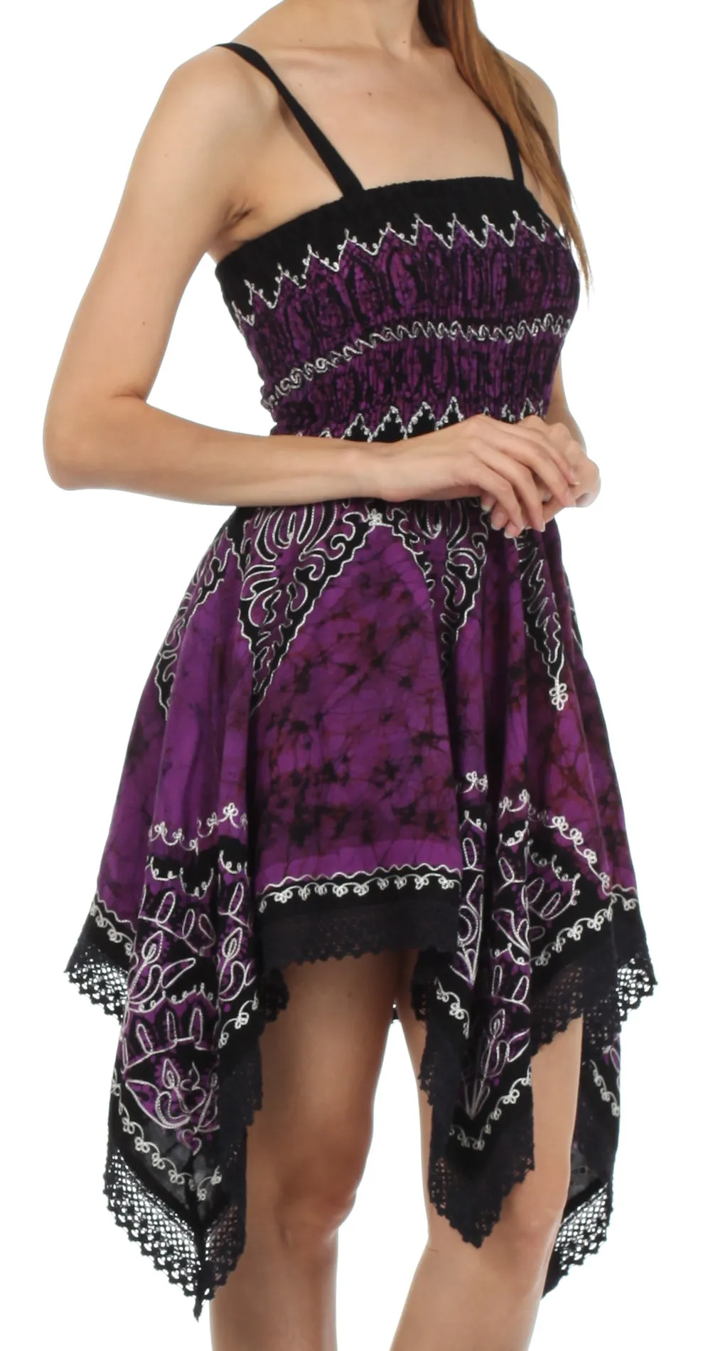 Sakkas Batik Handkerchief Hem Tunic Short Dress