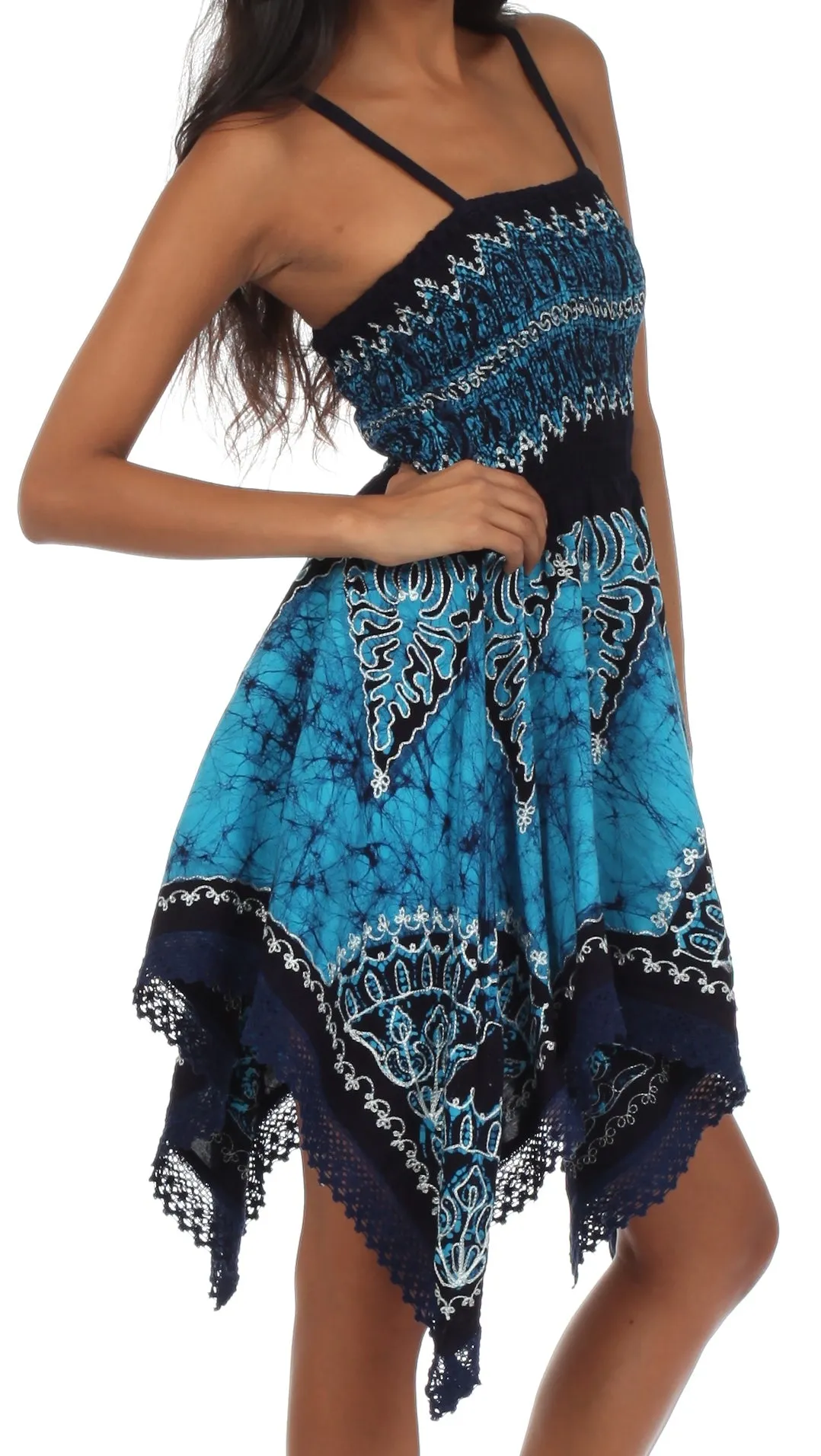 Sakkas Batik Handkerchief Hem Tunic Short Dress