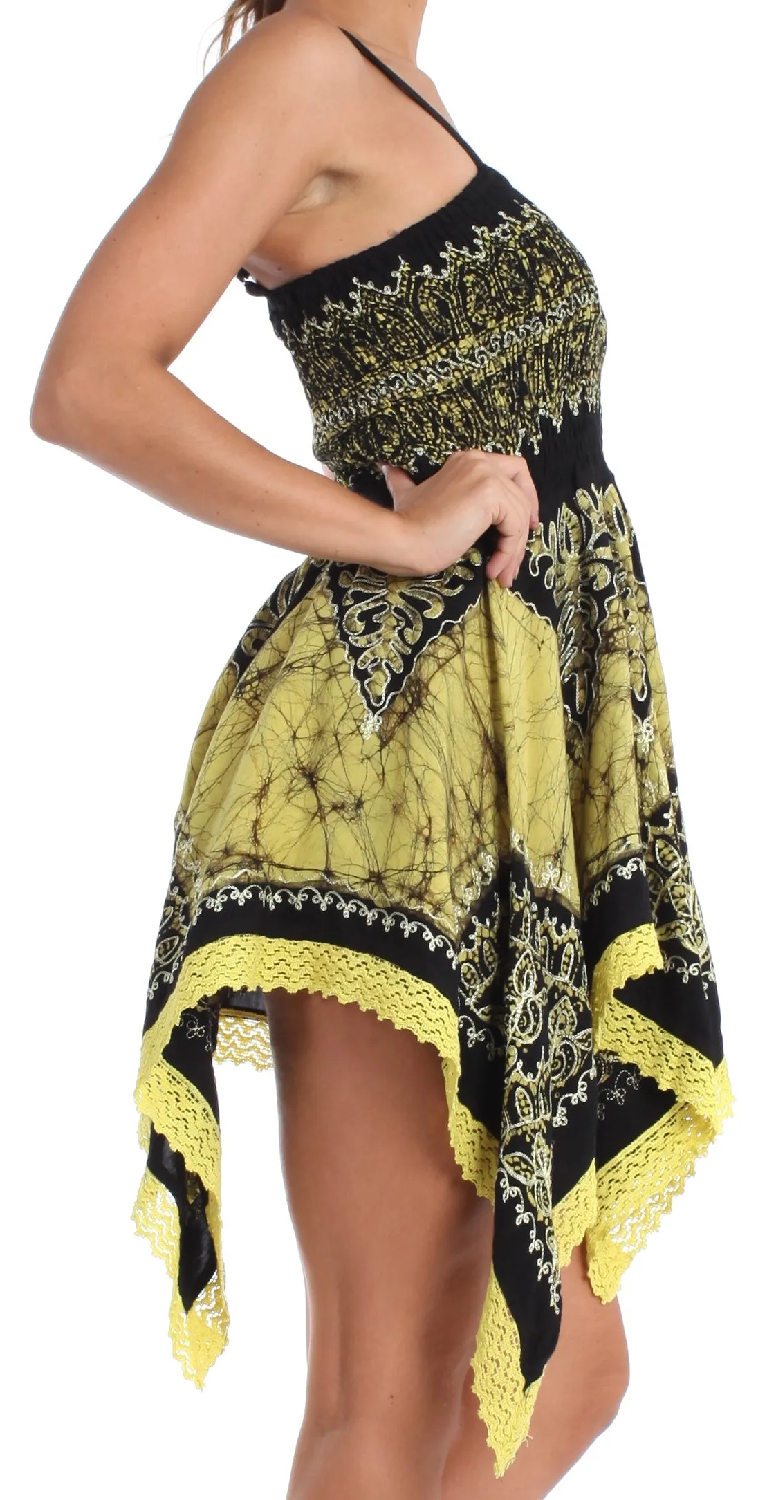 Sakkas Batik Handkerchief Hem Tunic Short Dress