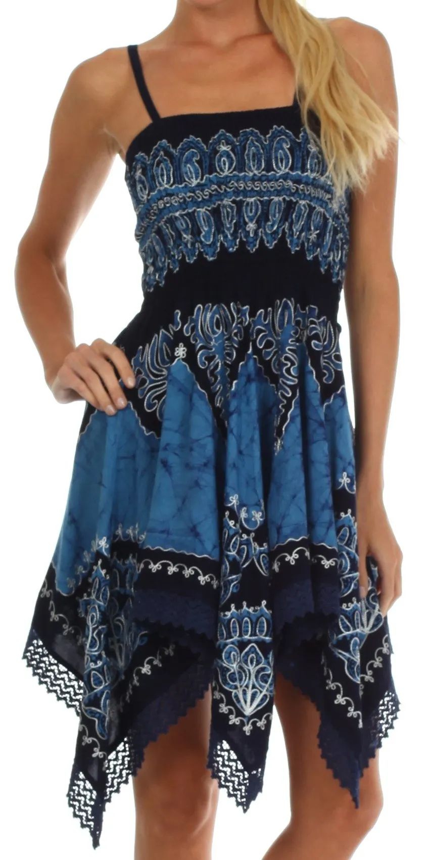 Sakkas Batik Handkerchief Hem Tunic Short Dress