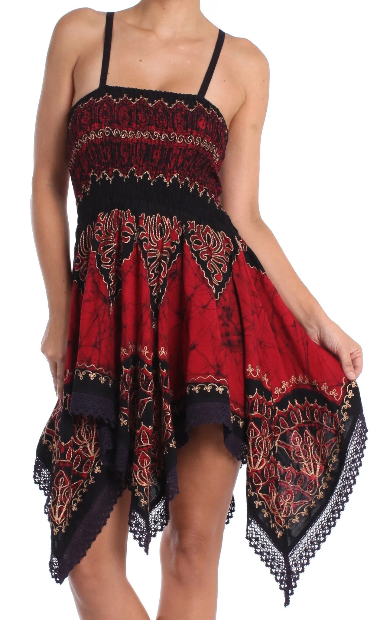 Sakkas Batik Handkerchief Hem Tunic Short Dress