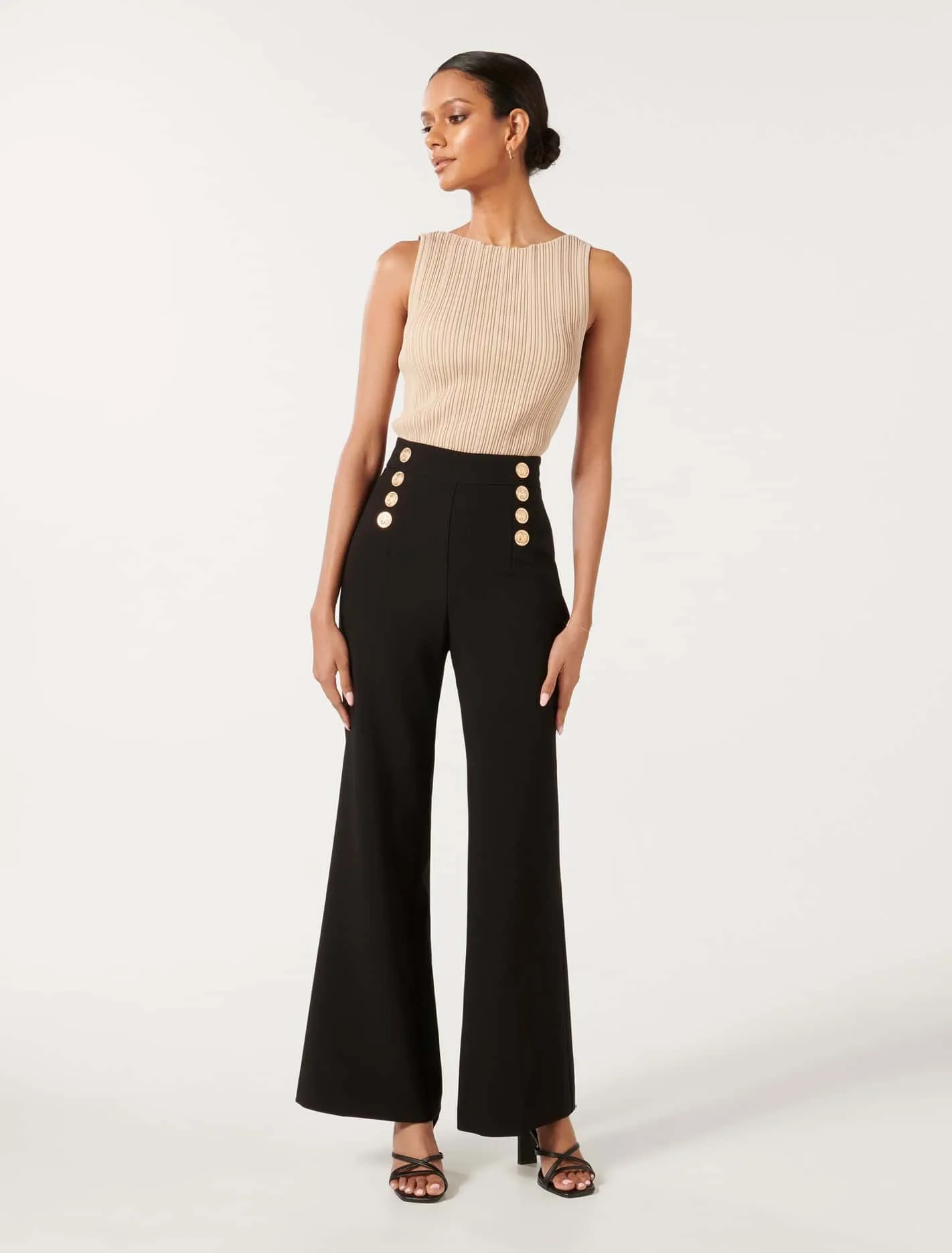 Sara Petite Button Up Slim Flare Pants