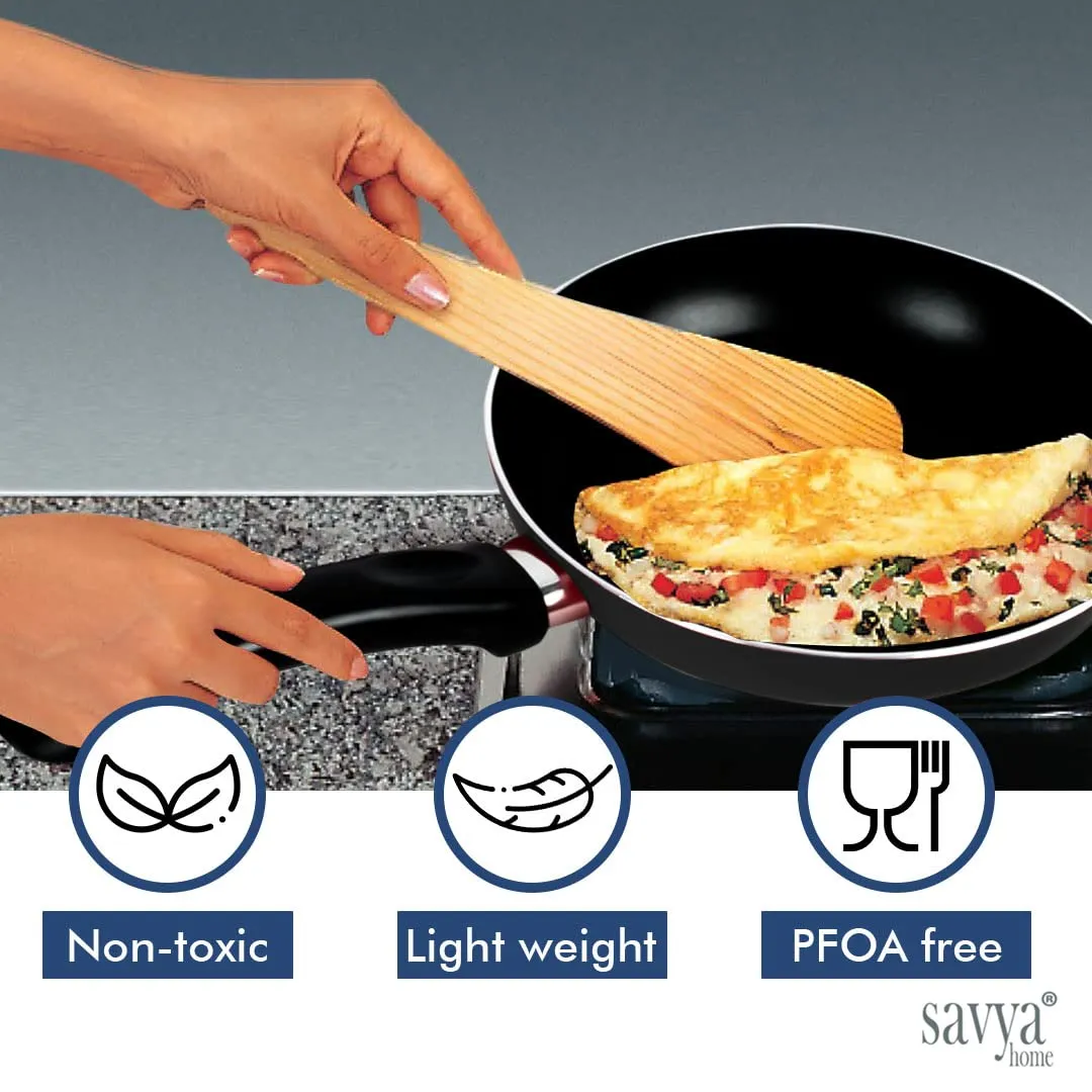 SAVYA HOME NON STICK Frying Pan | 18 cm | Stove &amp; Induction Cookware | Minimal Oil Cooking | Easy Grip Handle | 3 Layer Non Stick Coating | Non-Toxic &amp; Lightweight | 2 Year Warranty | Black