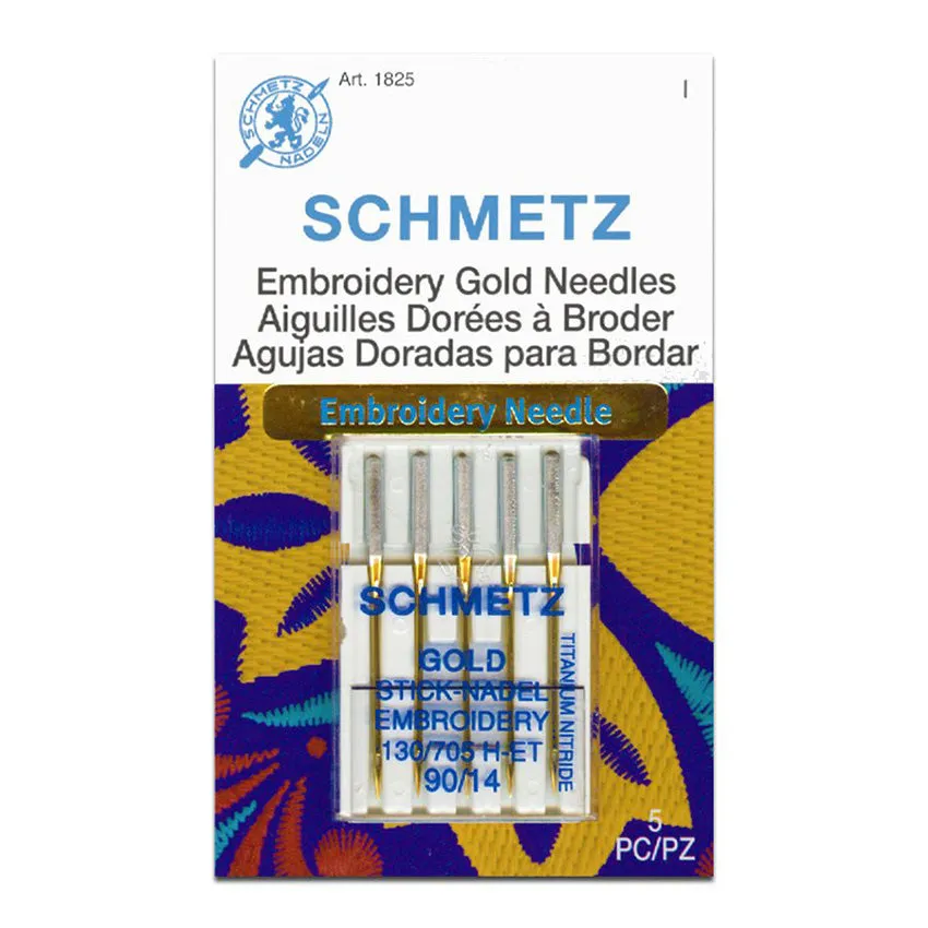 Schmetz GOLD Embroidery Machine Needles - Titanium Nitride Hardened