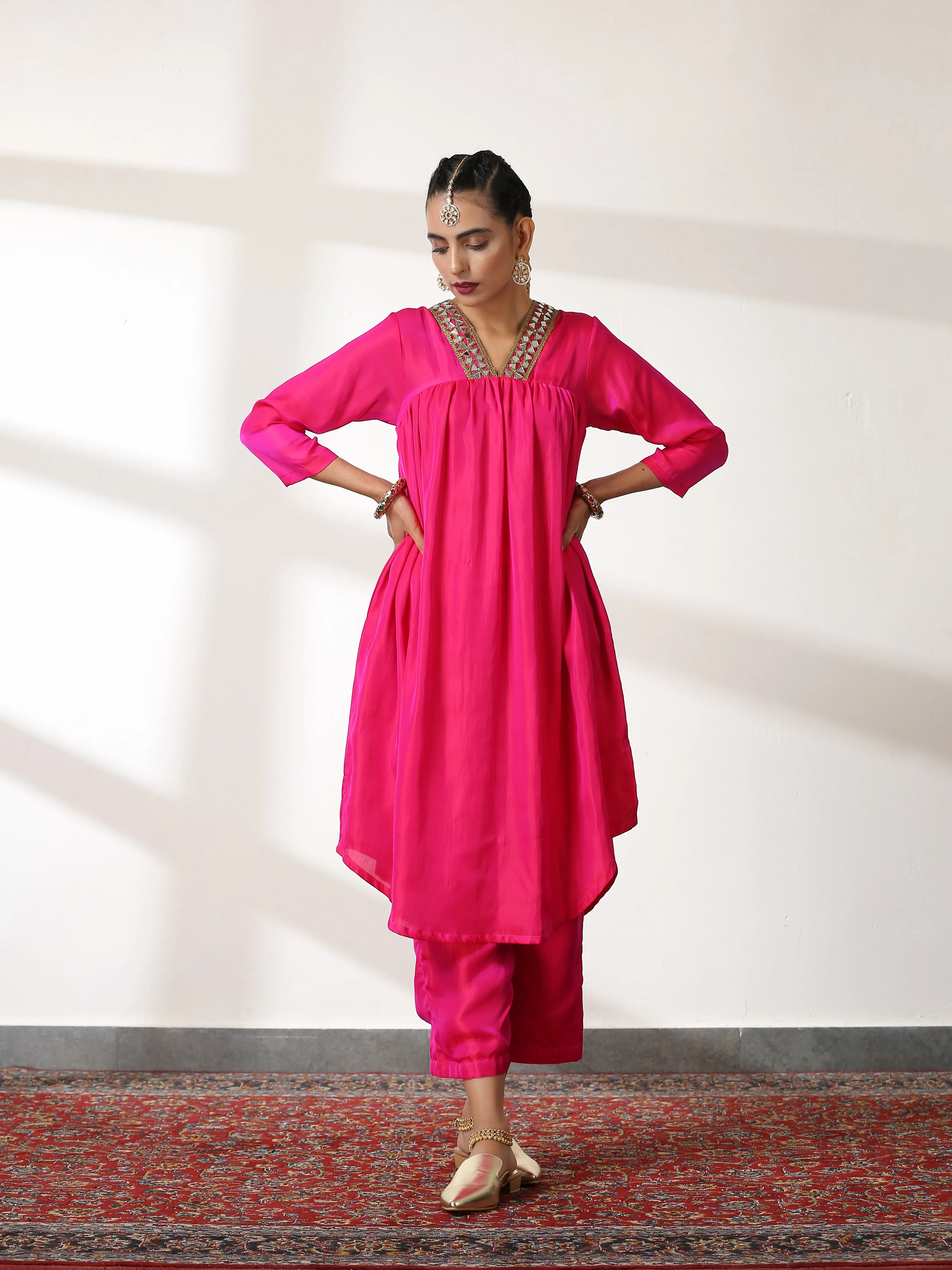 SET Fuchsia with Mirror Lace with Pants