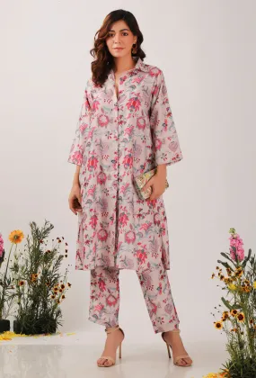 Set Of 2: Nadia Floral Chintz Shirt Tunic With Narrow Fit Pants