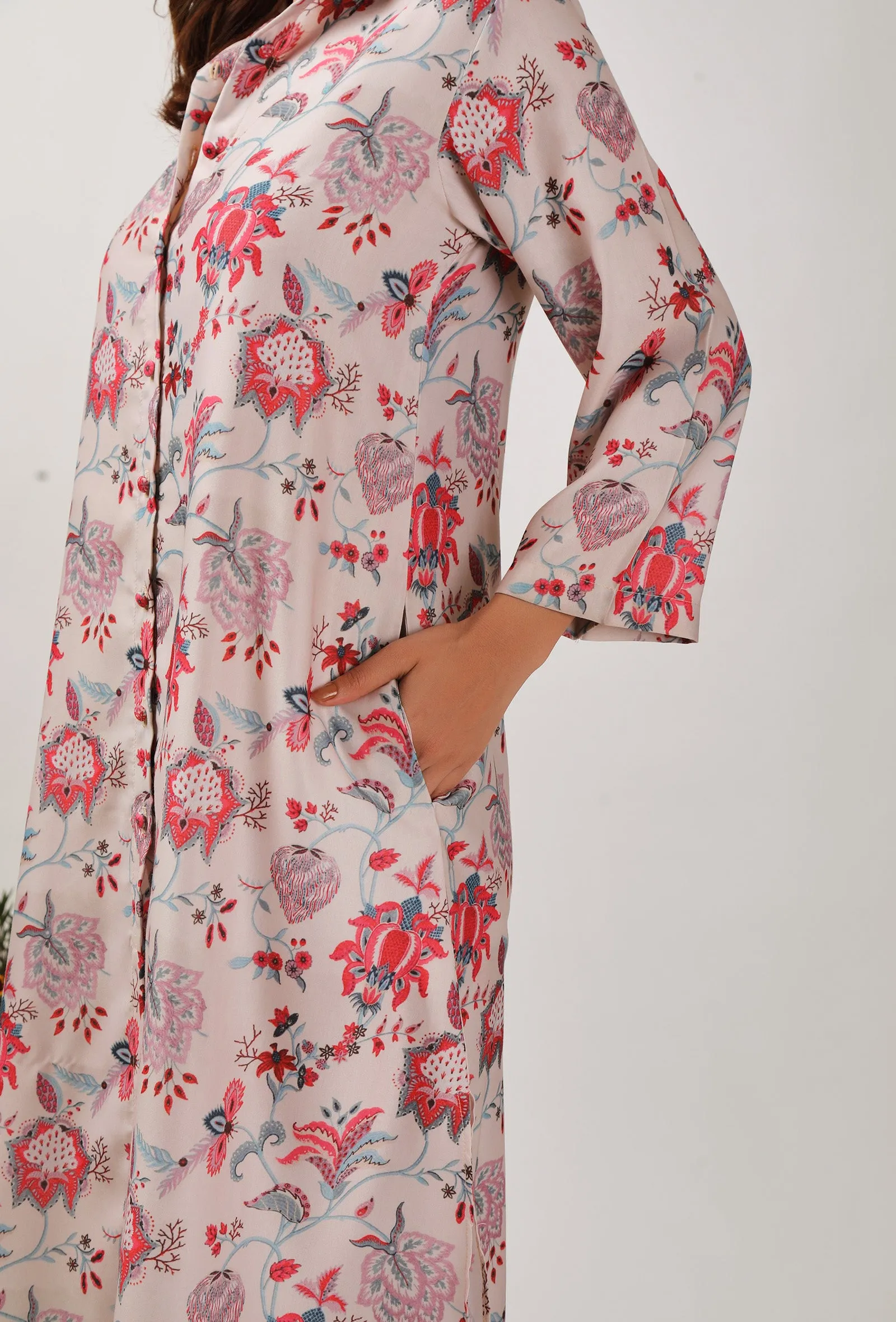 Set Of 2: Nadia Floral Chintz Shirt Tunic With Narrow Fit Pants