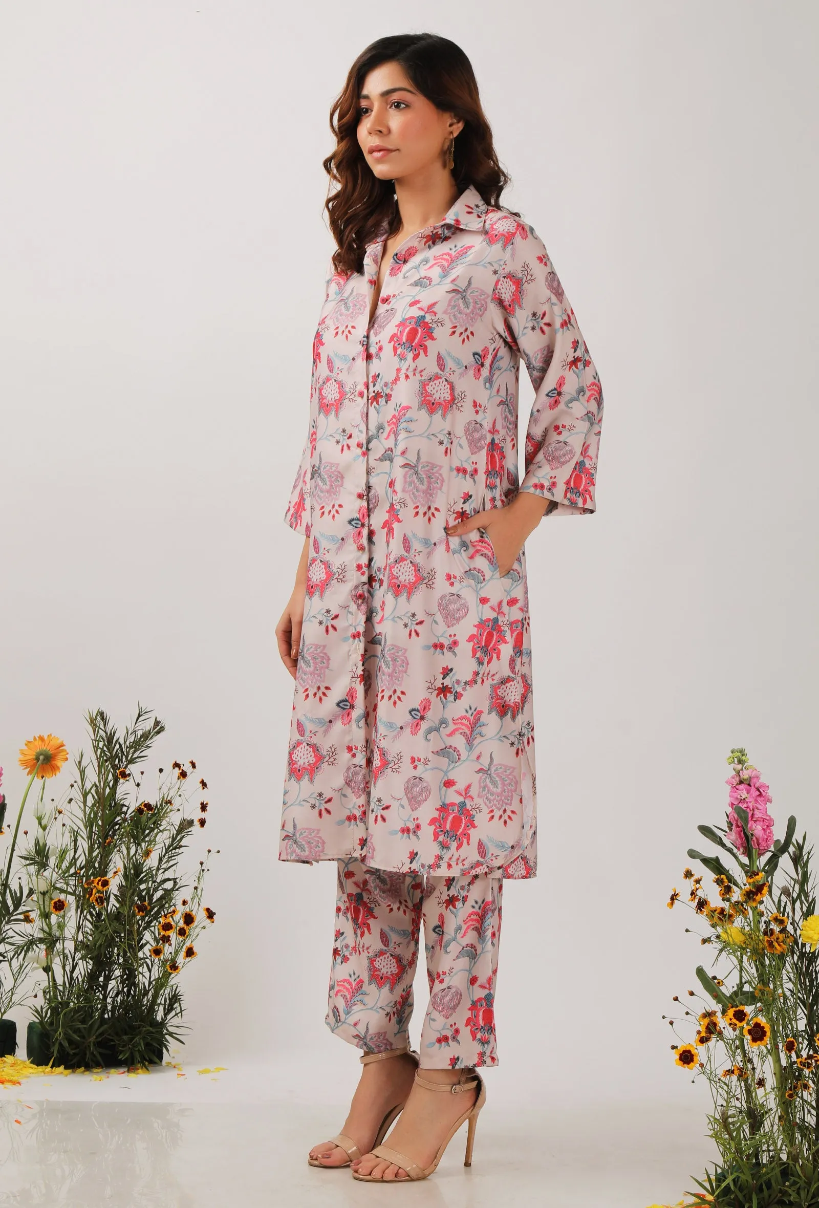 Set Of 2: Nadia Floral Chintz Shirt Tunic With Narrow Fit Pants