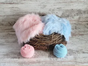 SET Wood Nest, Soft Pink and Baby Blue Furs, Baby Wraps