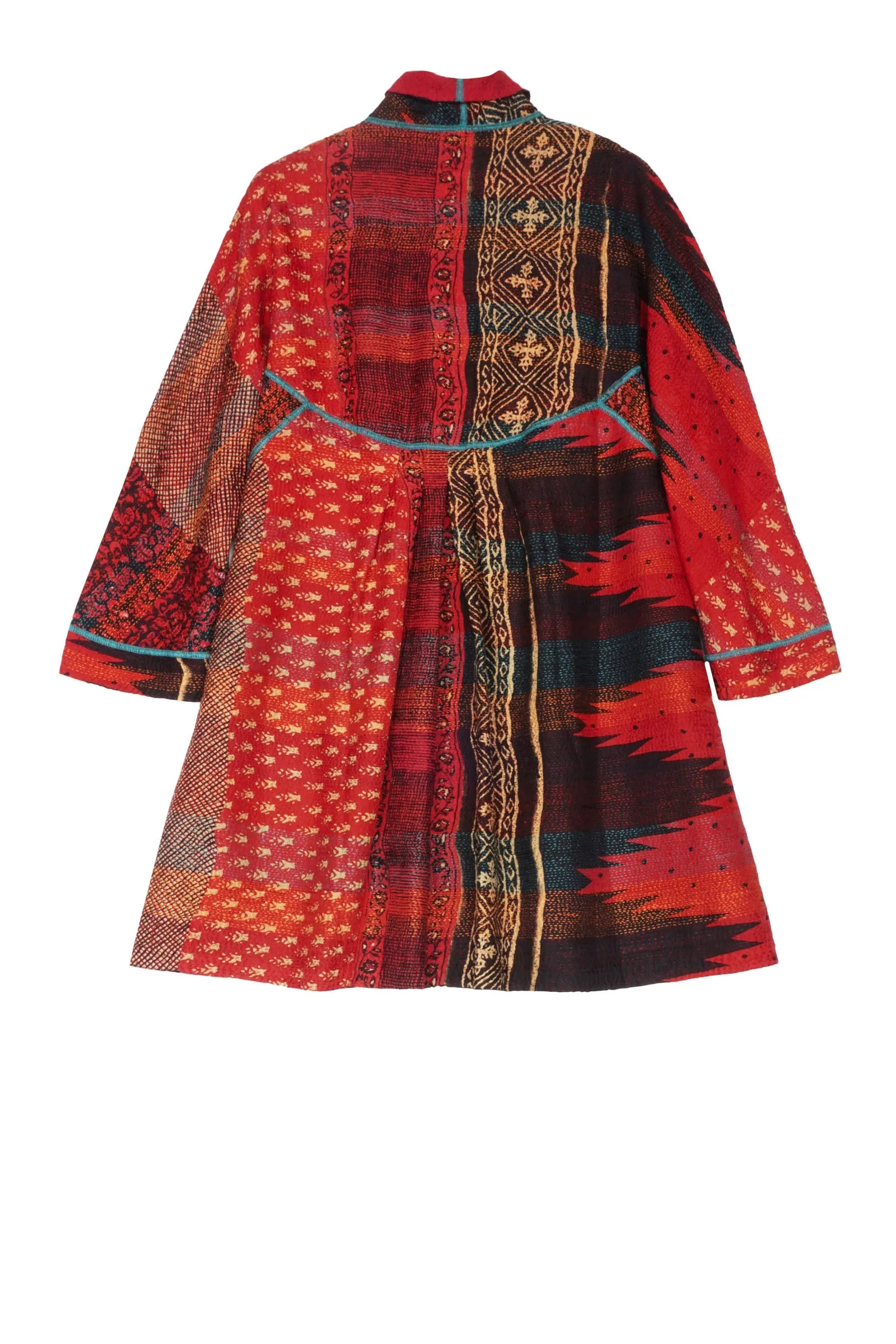 SILK COTTON OMBRE PRINT KANTHA BACK TUCKED TUNIC - os2513-red -