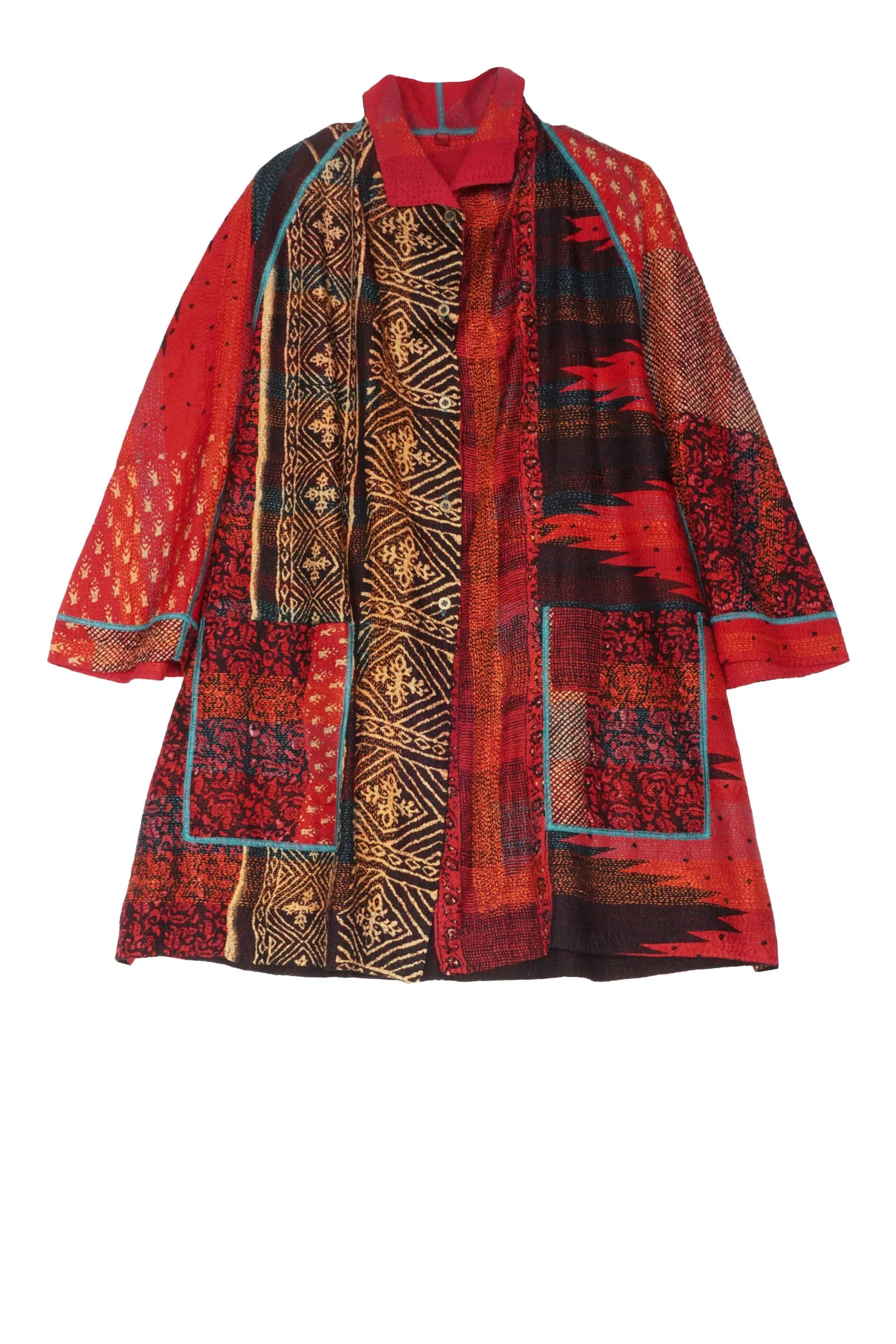 SILK COTTON OMBRE PRINT KANTHA BACK TUCKED TUNIC - os2513-red -