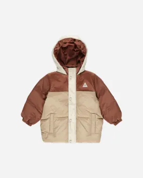 Ski Puffer Jacket || Brick Color Block