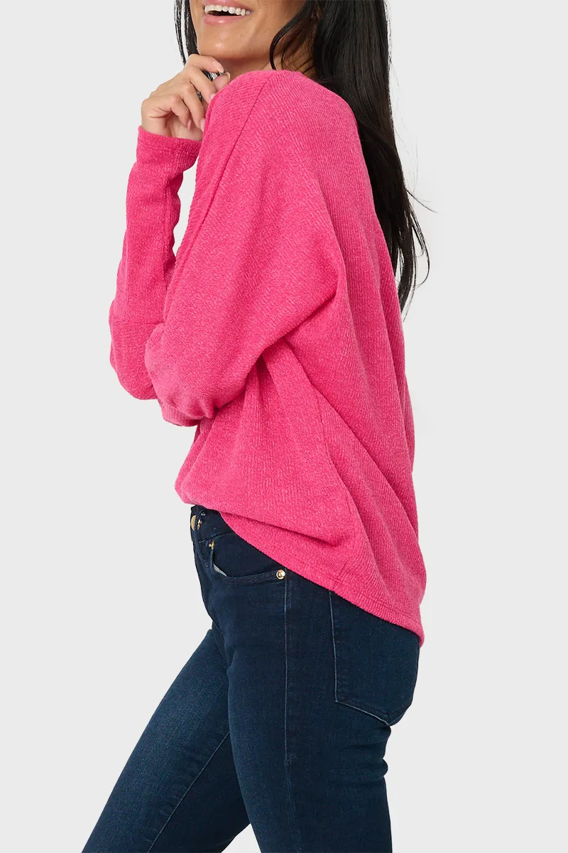 Slouchy Knit Chenille Open Neck Sweater