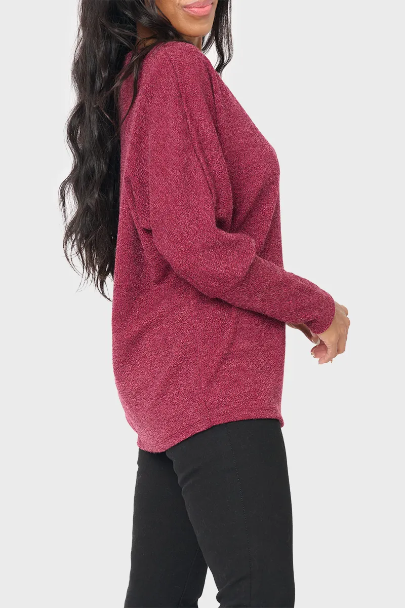 Slouchy Knit Chenille Open Neck Sweater