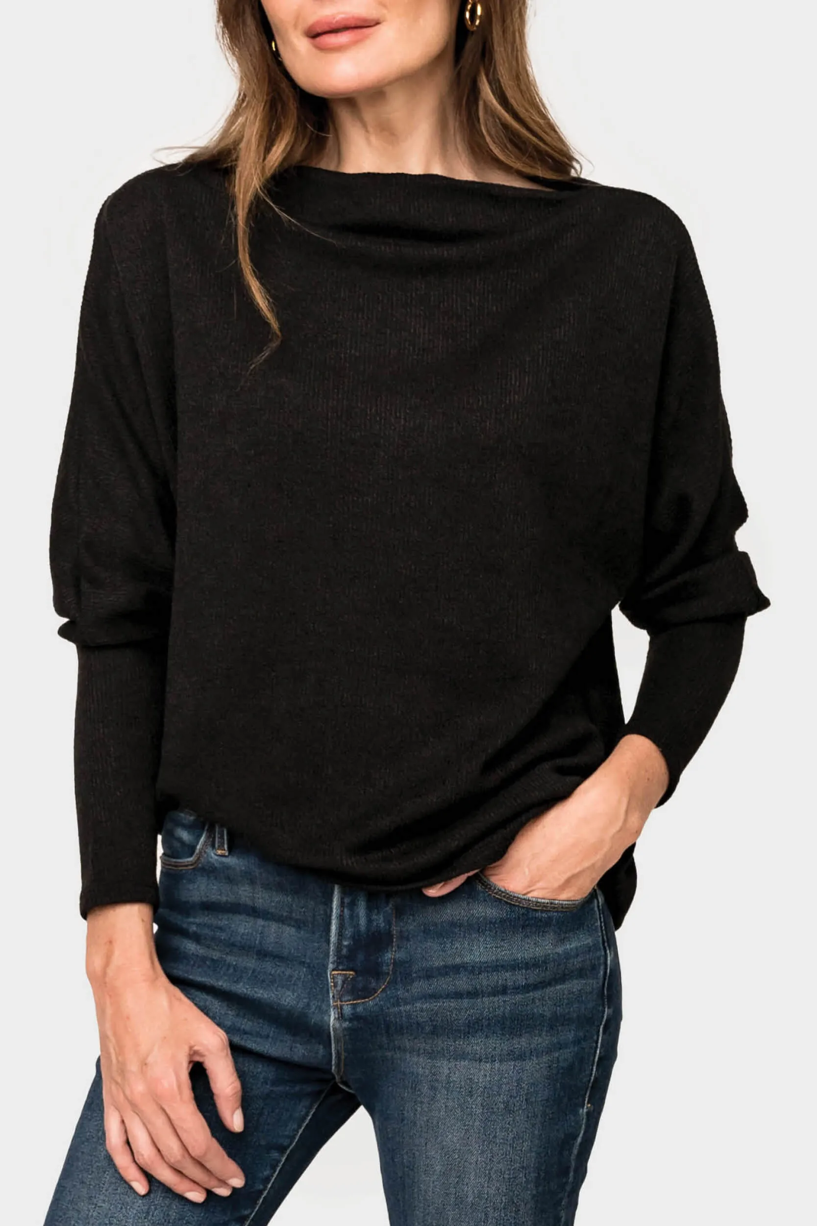 Slouchy Knit Chenille Open Neck Sweater